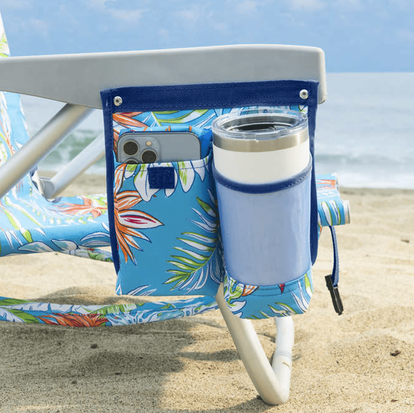 Tommy Bahama Backpack Folding Reclining Beach Chair (Blue Floral, Set of 2) 07fsx