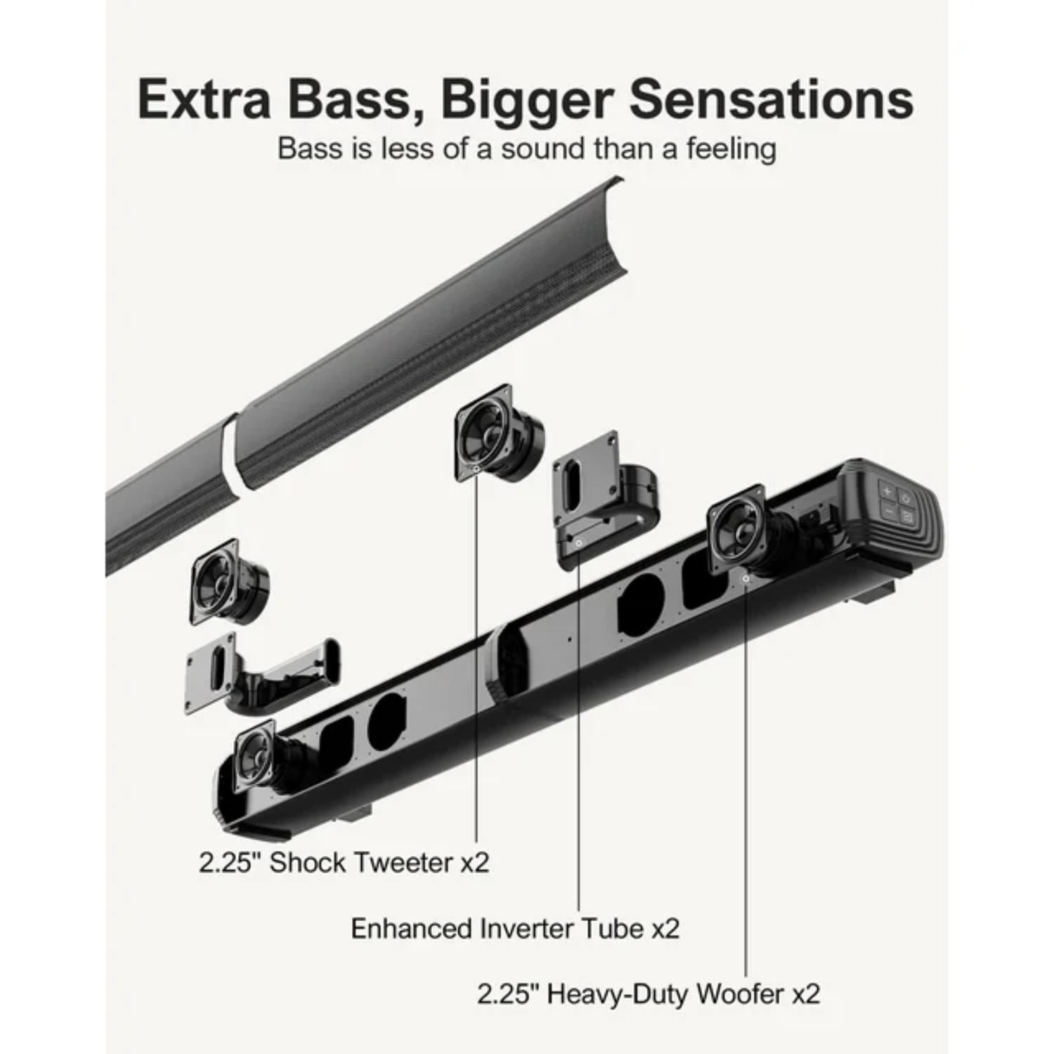 Ultimea 2.2ch Soundbar for TV, Detachable Bluetooth 5.3 Surround Sound System with Built-in Dual Subwoofer and Bassmax Technology (Black, 1 Unit) 4mvp4