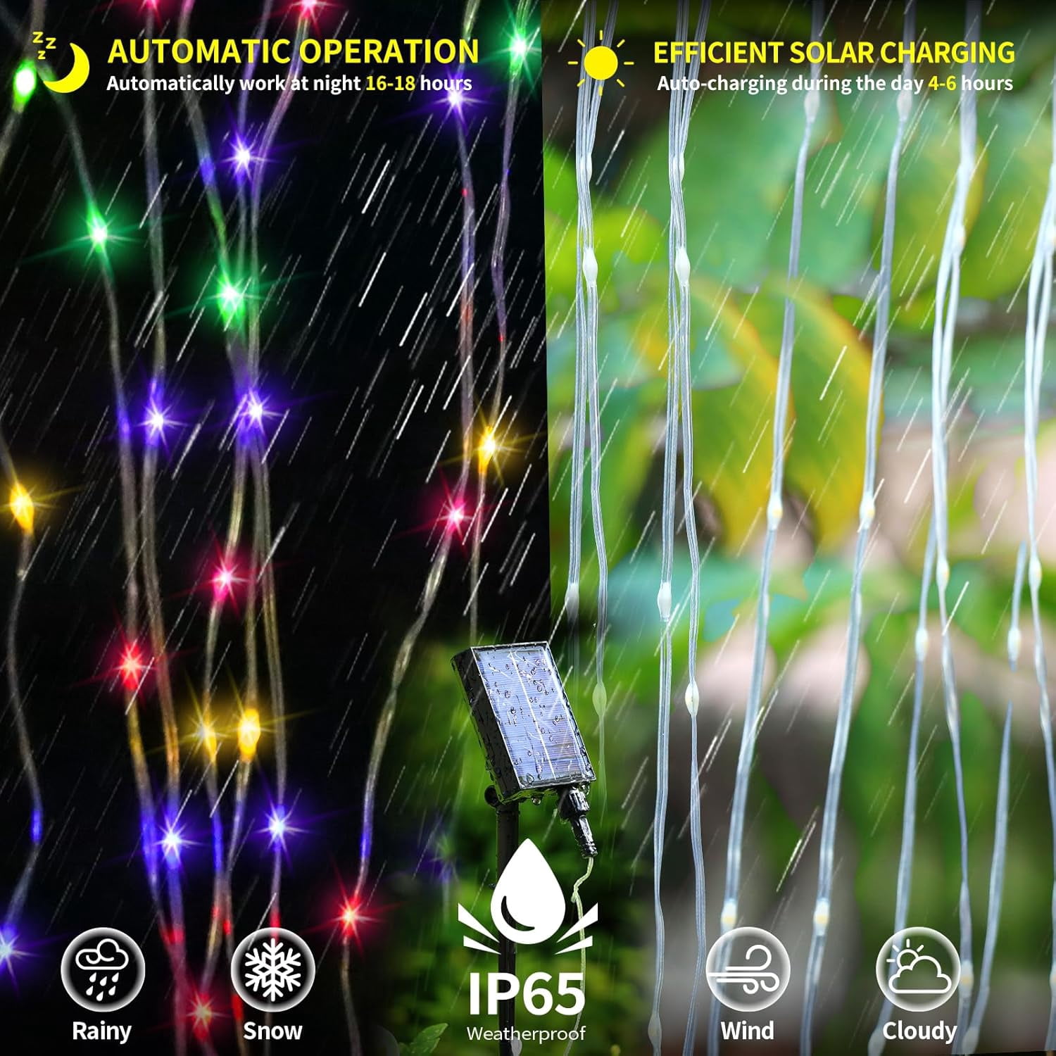 Generic LED Solar Curtain String Lights 8-Mode Waterproof Fairy Lighting for Wedding Garden Decor (Warm White, 10 ft x 10 ft) pgrfp