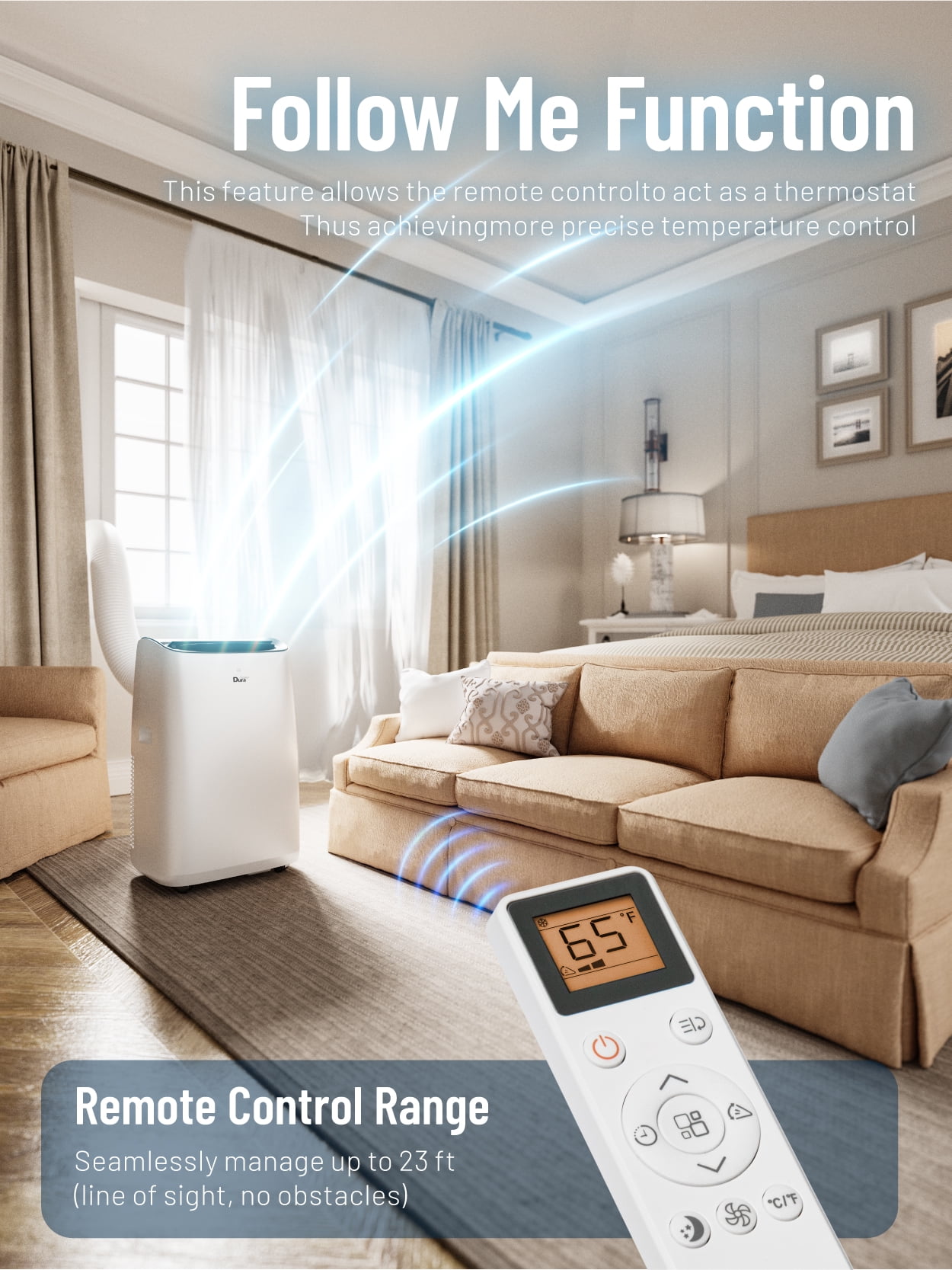 DuraComfort Portable Air Conditioner 14000 BTU, 3-in-1 Cooling, Dehumidifier, and Fan with Remote Control (450 Sq. ft) nt36s