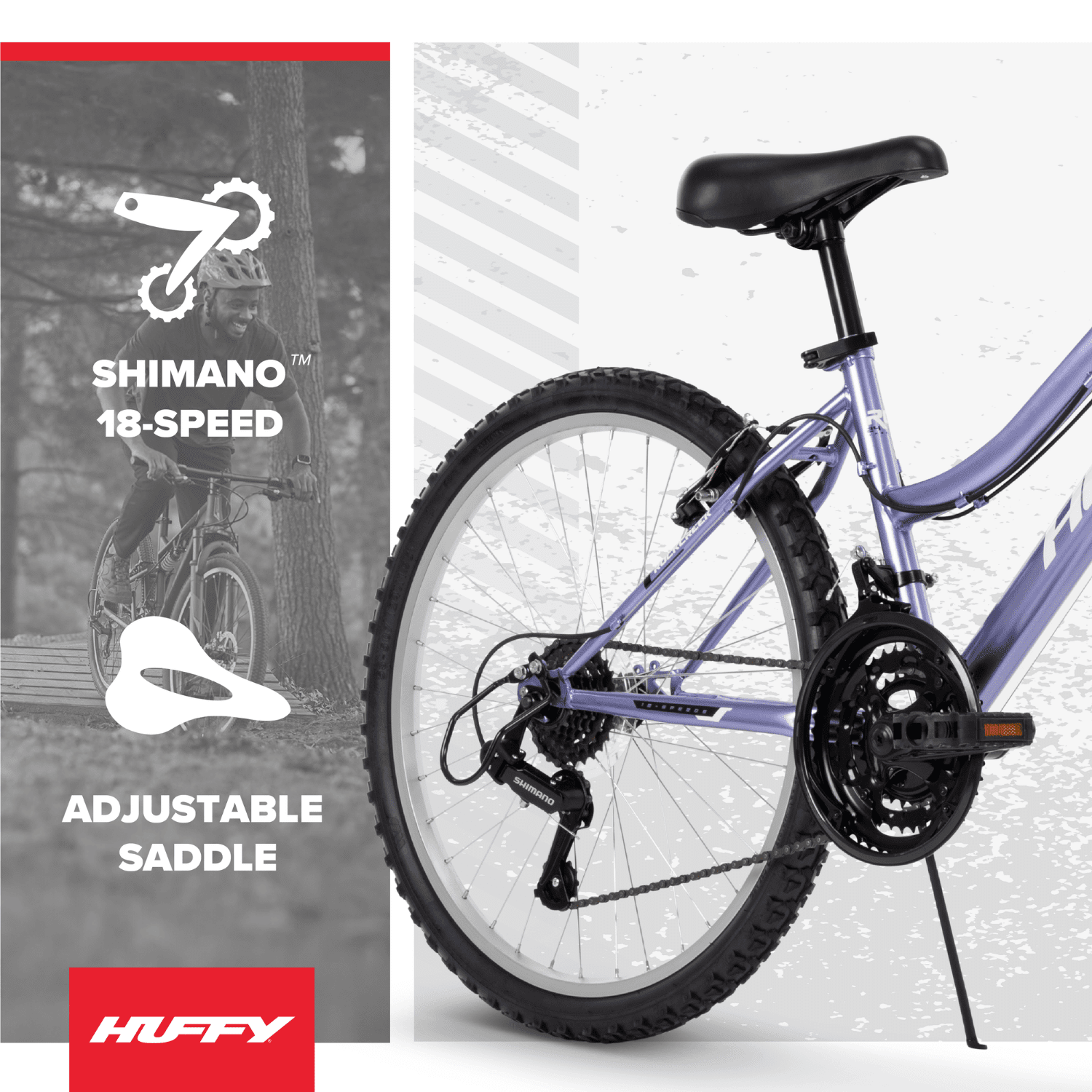 Huffy Rock Creek Mountain Bike, 18-Speed Trail Bicycle for Women (Purple, 24 in) h48eu