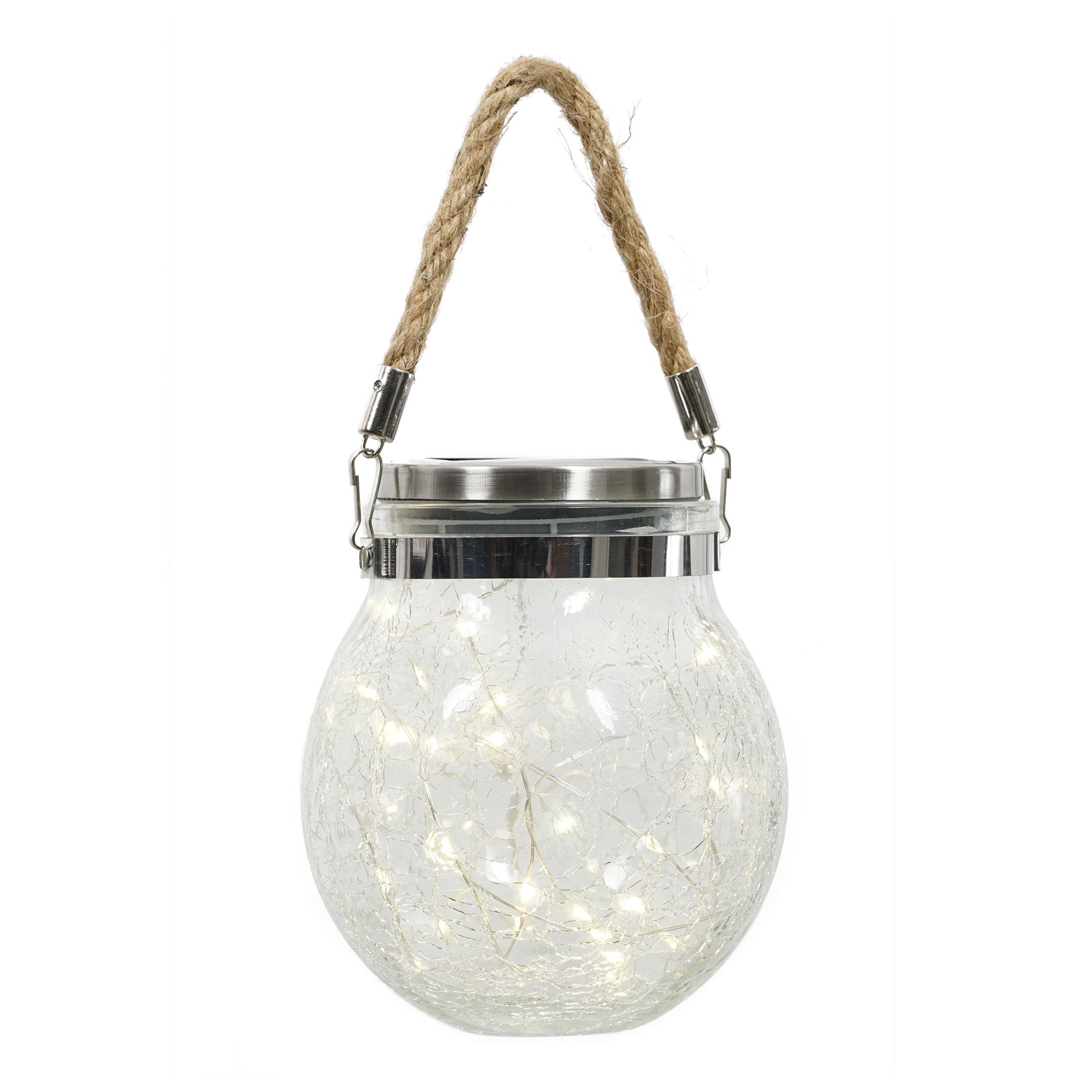 Mainstays Crackle Glass Solar Powered Jar Light with Warm White LED (5.5 in) n8e4s