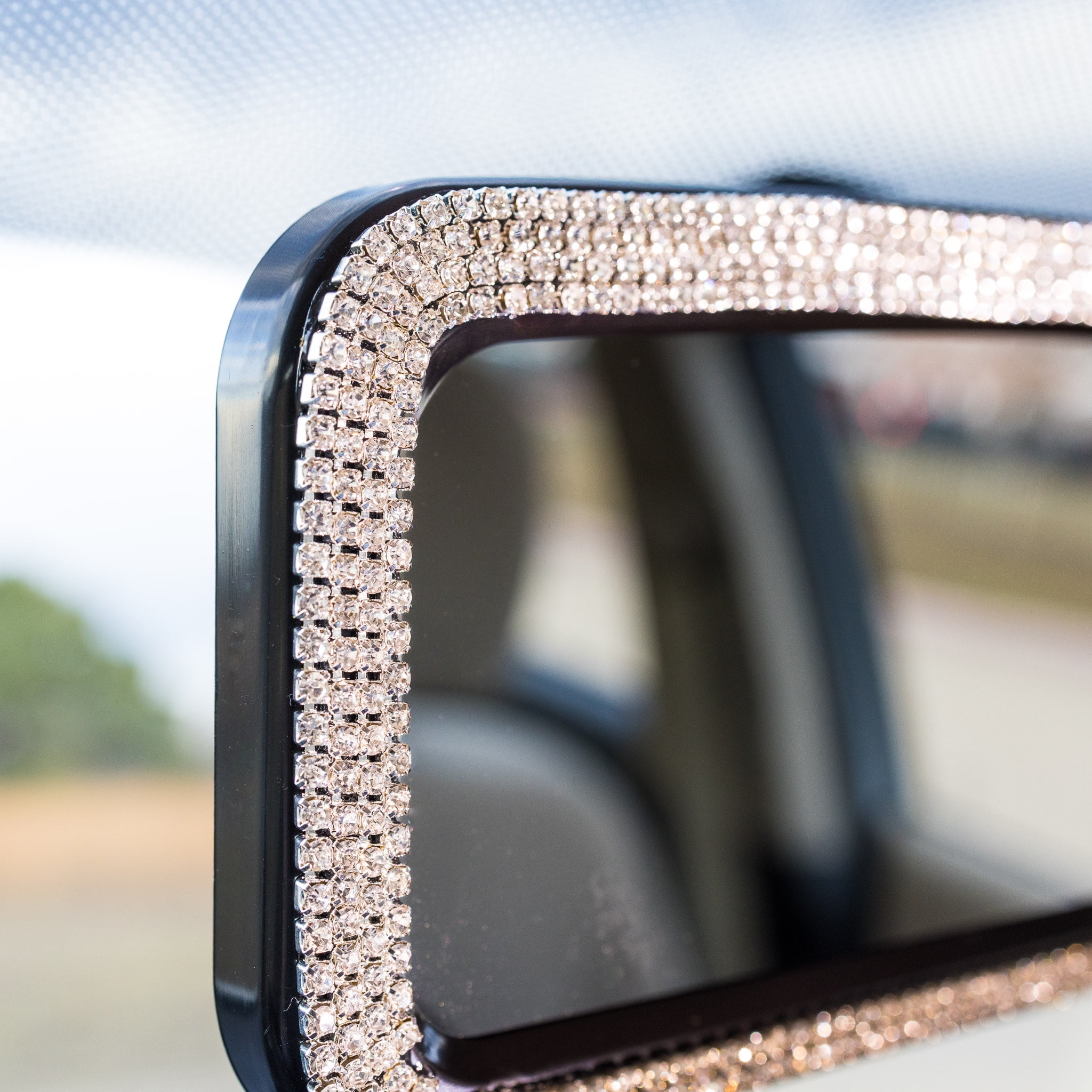 Auto Drive Rhinestone Rear View Mirror, Universal Clip-on Interior Accessory (Silver, 11.5 in) cp9rv