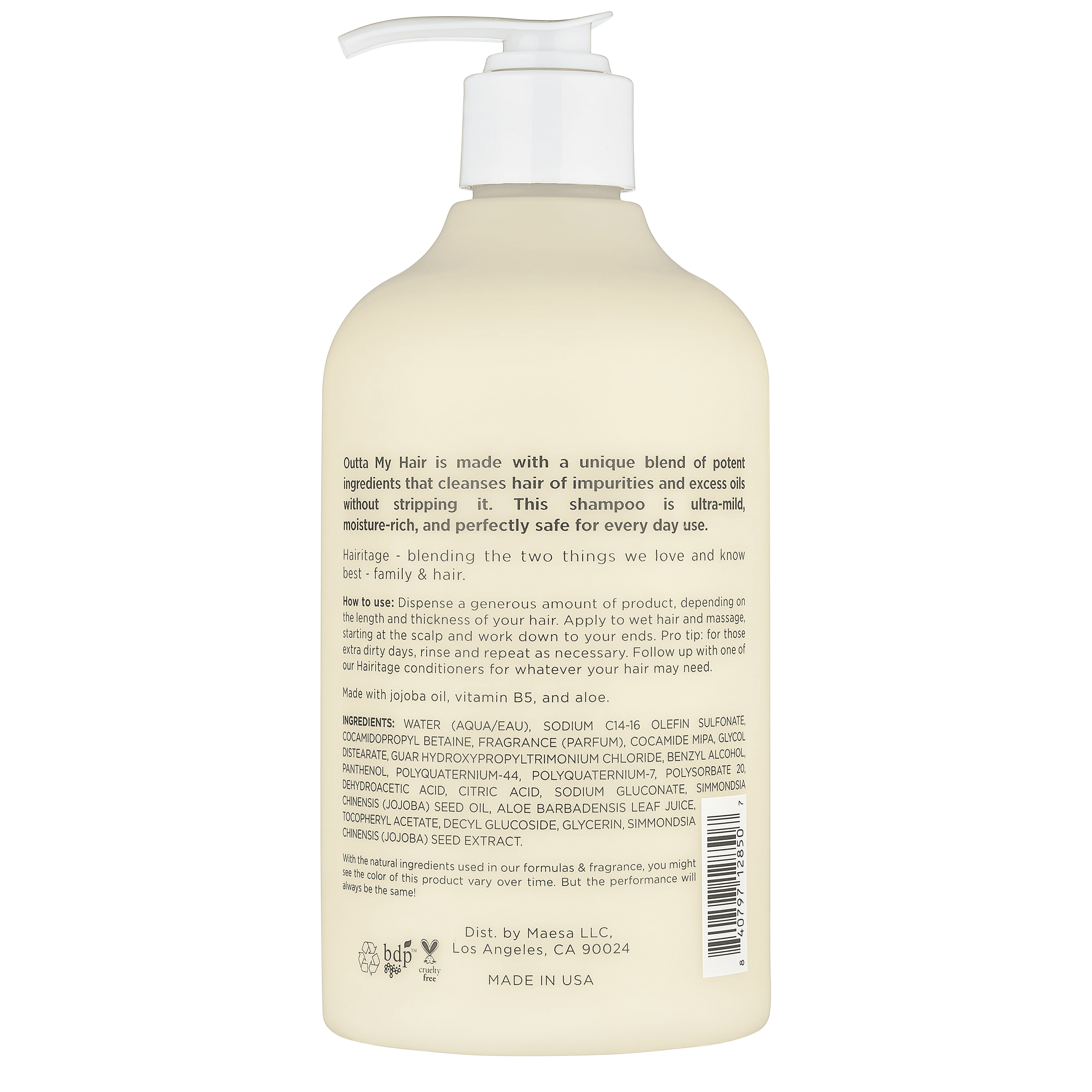Hairitage Outta My Hair Gentle Daily Moisturizing Shampoo with Jojoba Oil & Aloe Vera (13 fl oz) inb7n
