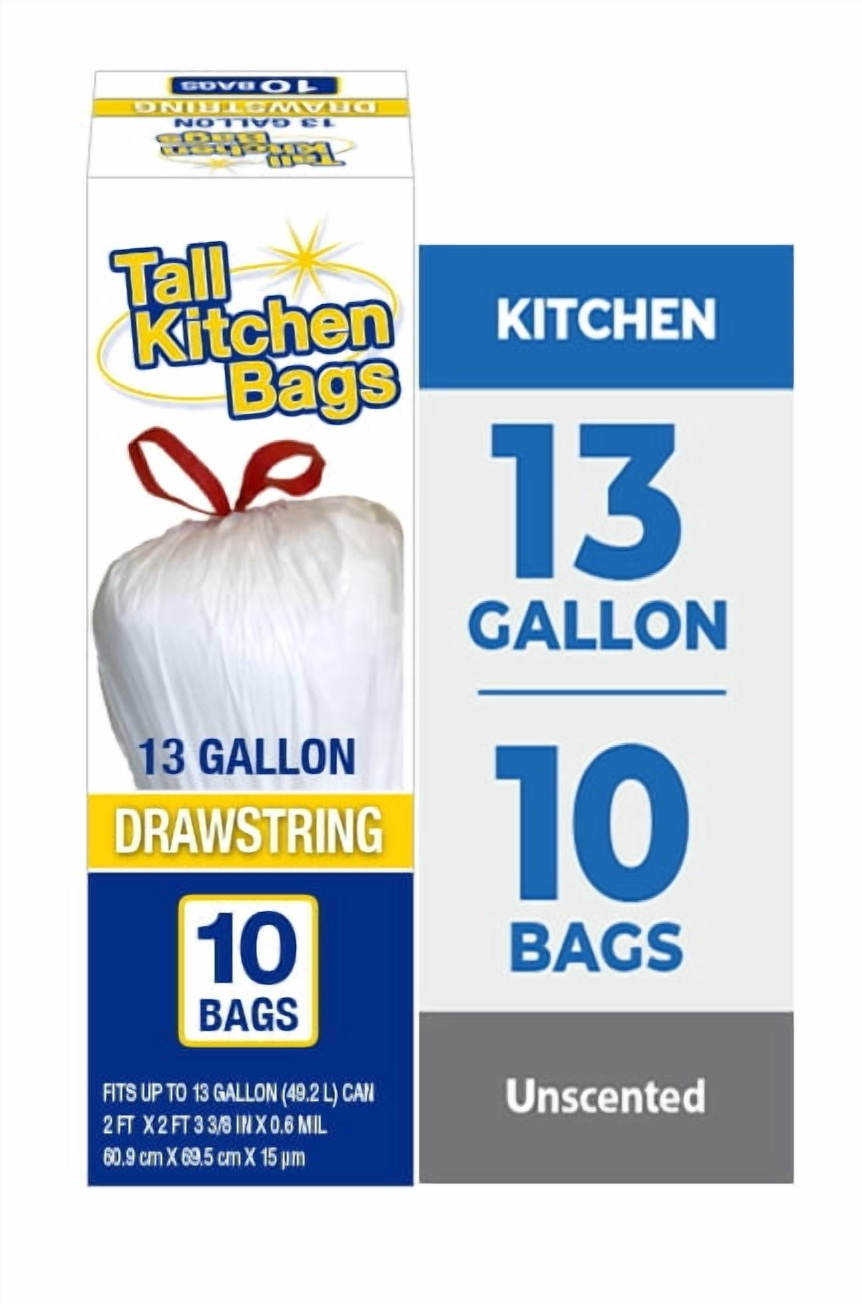 Basic Kitchen Trash Bags with Drawstring Closure (13 Gallon, 10 Count) snjox