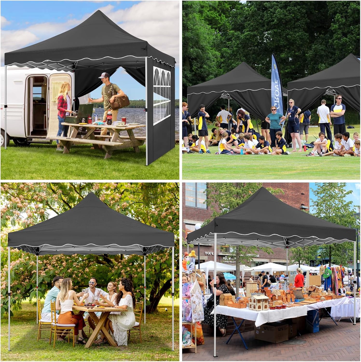 COBIZI 10x10 Pop Up Canopy Tent, Waterproof Instant Shelter with Sandbags & Stakes (Black, 10x10 ft) 3yw3n