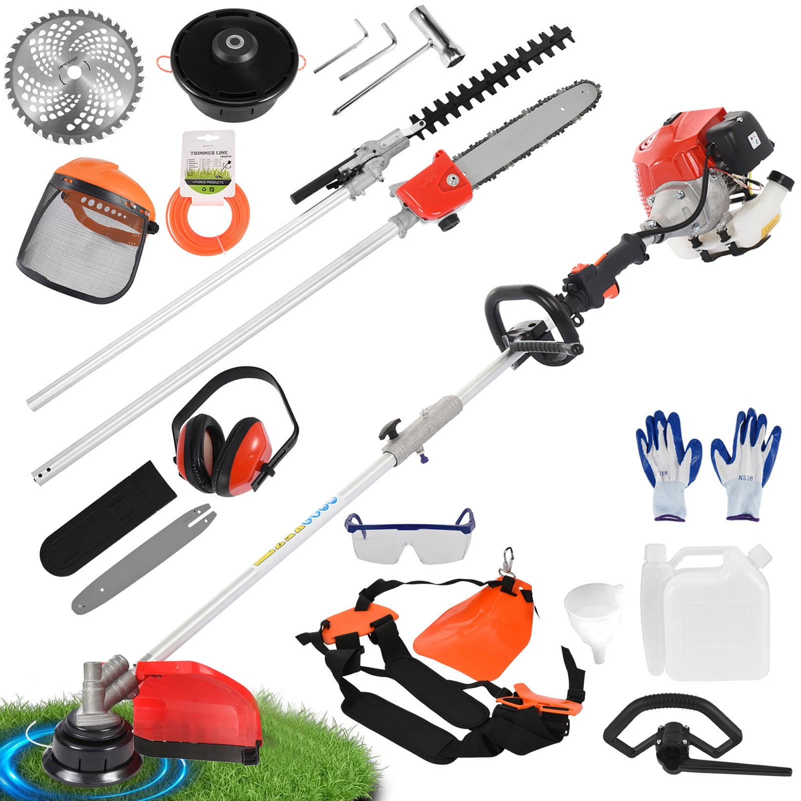 ZKSM 52CC 2-Cycle Gas Powered 5-in-1 Multi-Functional Garden Tool Set (Red, 1 Set) tz8de
