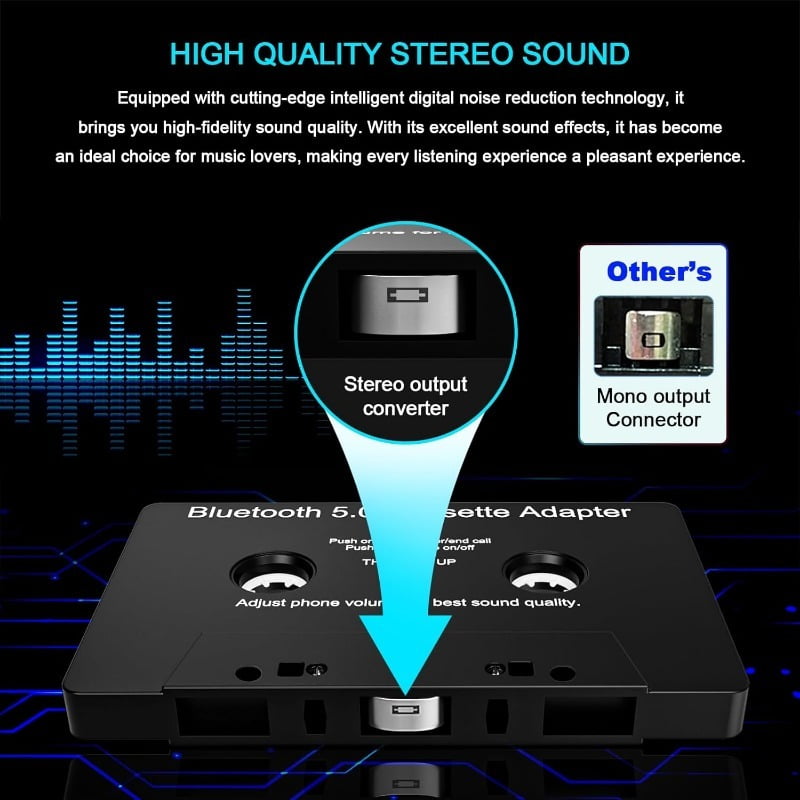 SWAJUJA Bluetooth 5.0 Cassette Adapter for Car Audio (Black, 1 Pack) 1t27d