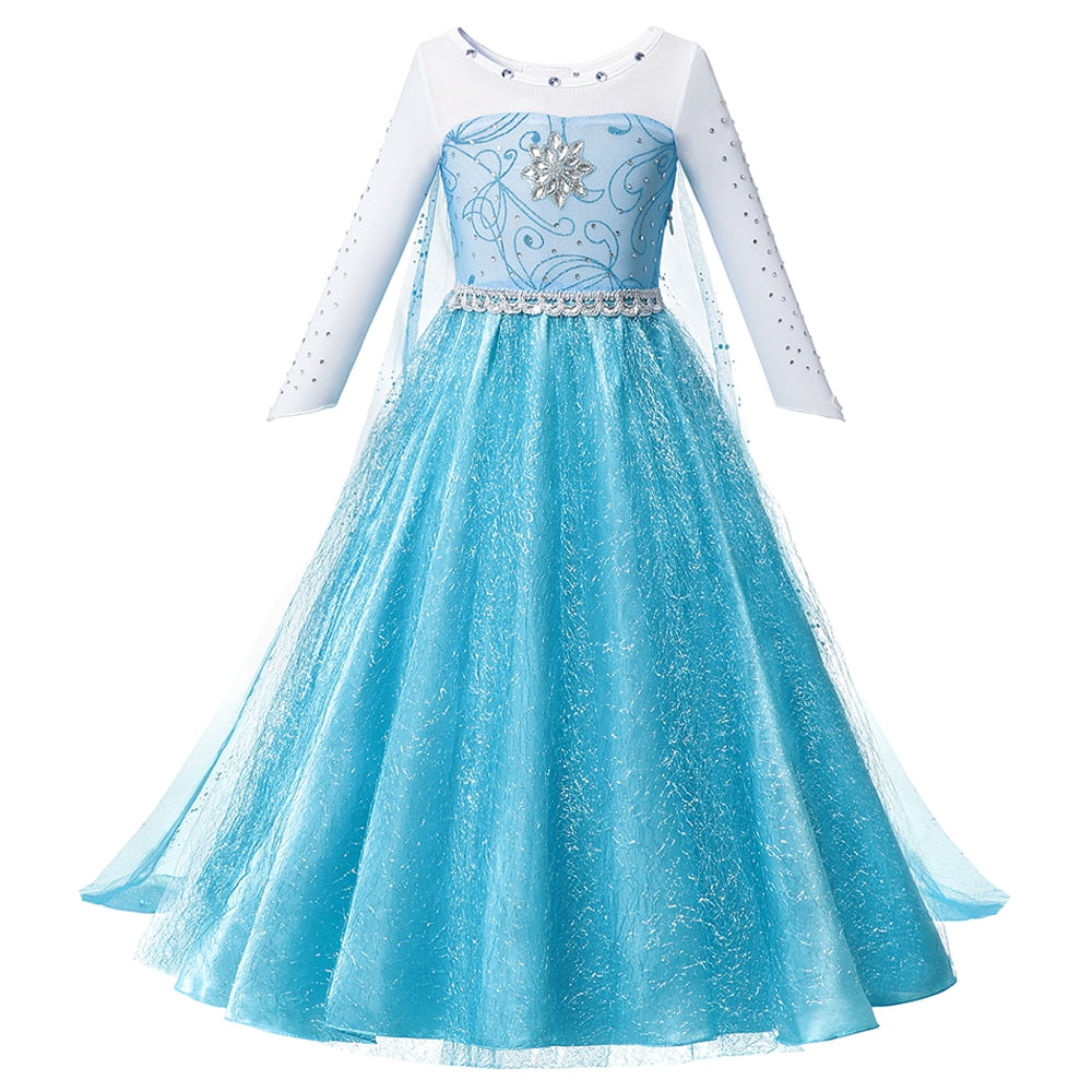 Mavlly Princess Costume for Girls Snow Queen Cosplay Dress with Accessories Set (Blue, 8) wcbzh