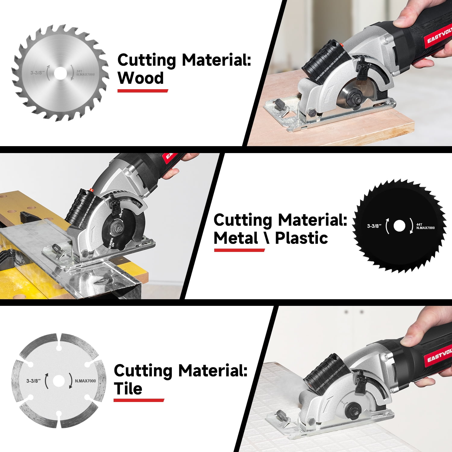 Eastvolt 20V Cordless Circular Saw, Compact Power Tool for Wood and Tile (3.37 in, 4500 RPM) gl1hn