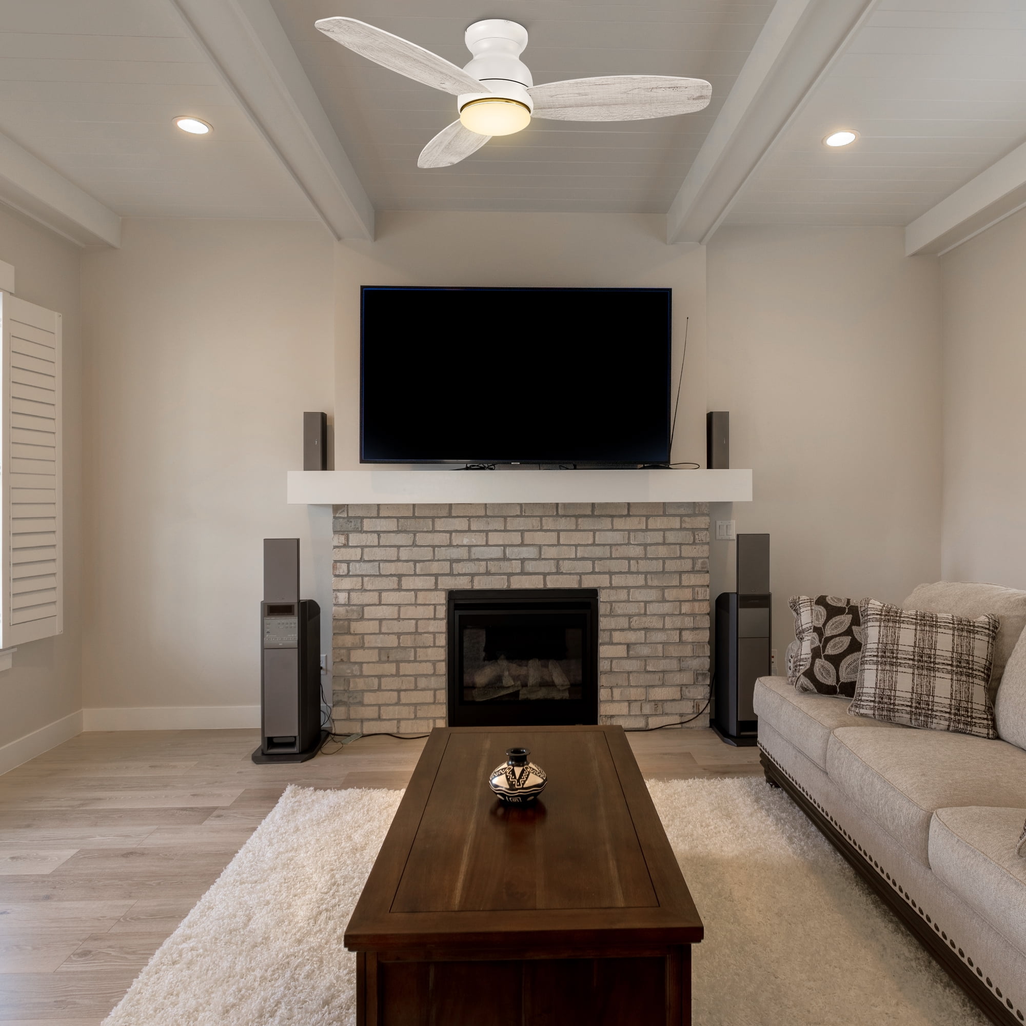 Carro 48 in 3-Blade Low Profile Indoor Ceiling Fan with LED Light and Remote (White, 48 in) xz3v0