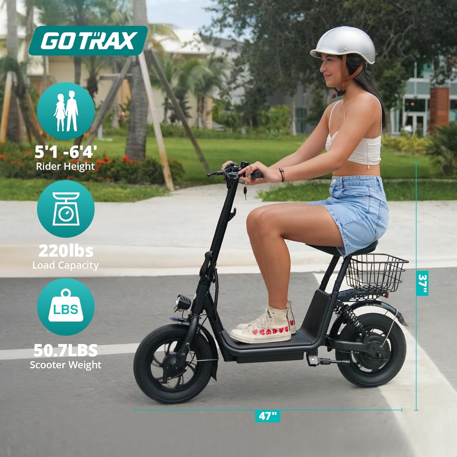 Gotrax A5 Electric Scooter with Seat and Storage Basket (White, 220 lb) p2ele