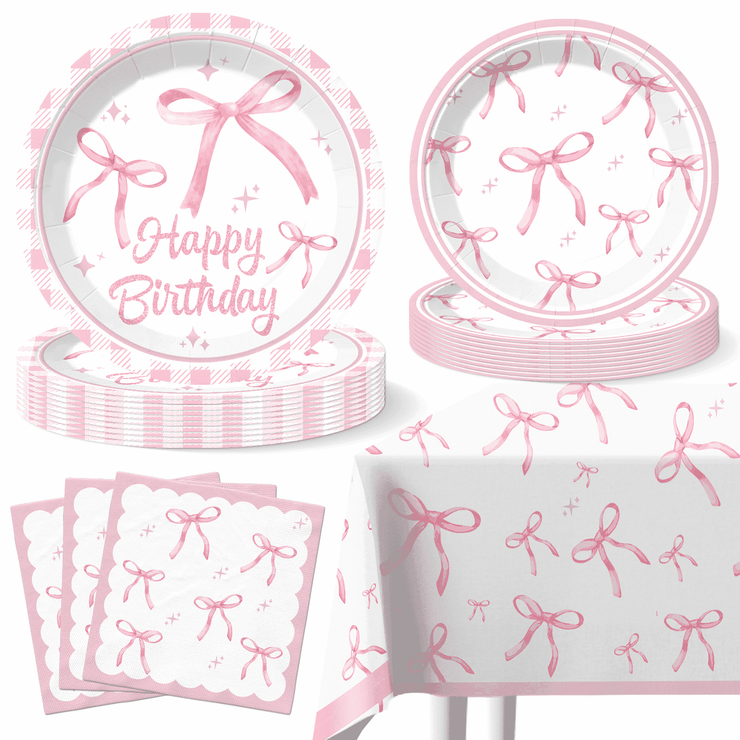Morabloomy Coquette Birthday Party Supplies Set (Pink, 41-Piece Tableware Kit) nxk04