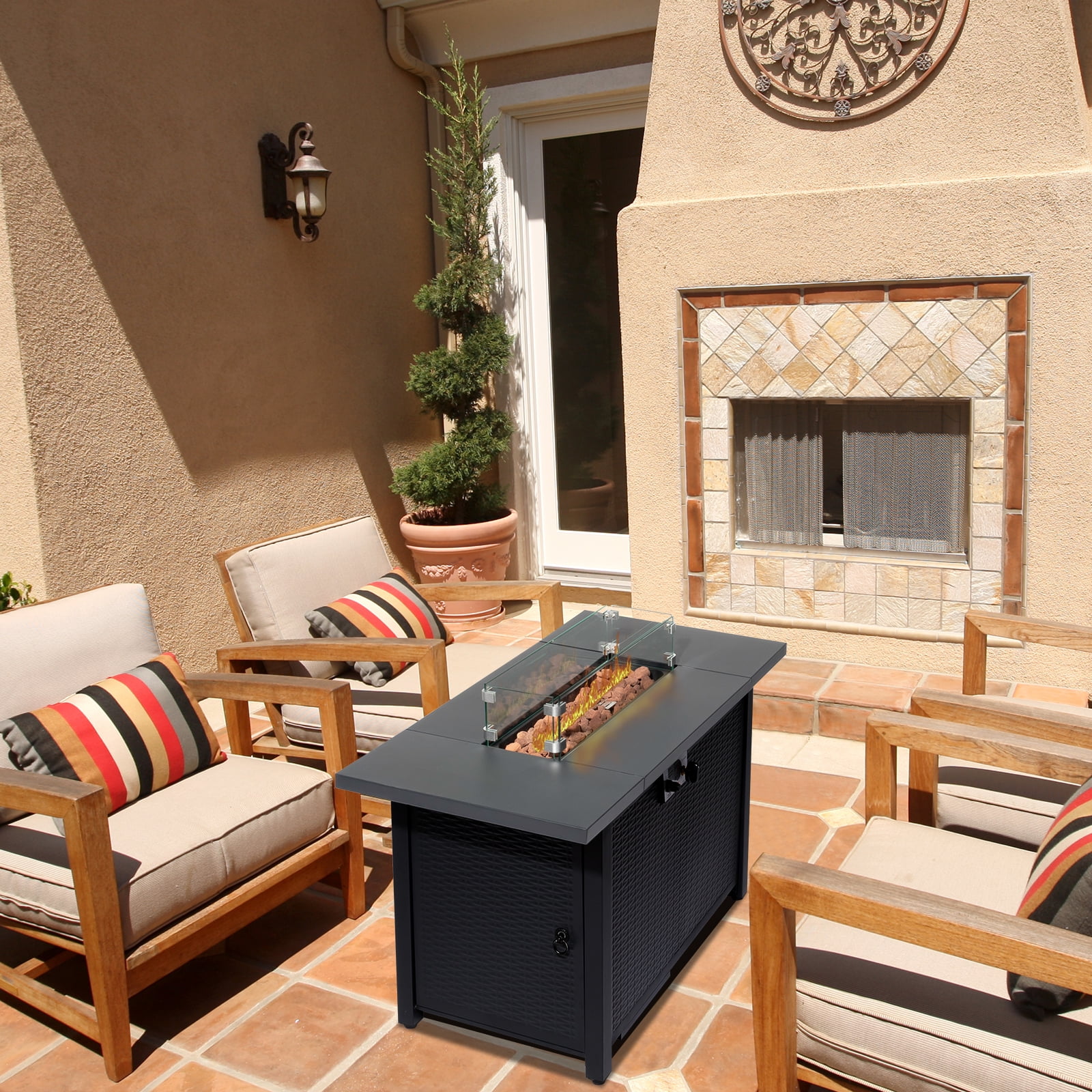 UBesGoo 43 in Propane Gas Fire Pit Table, 50,000 BTU Outdoor Fireplace with Lid and Rain Cover (Black, 43 in) n7zj1