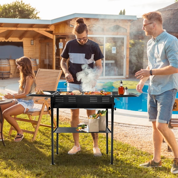Alvantor Portable Foldable Charcoal Grill, Outdoor BBQ Grill with 2-in-1 Griddle and Side Trays (Black) uxexl