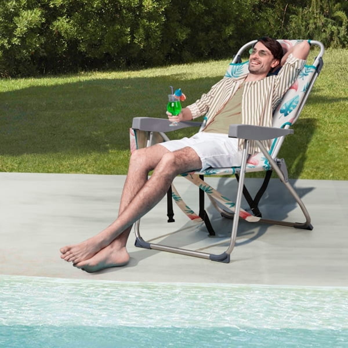 Generic Flamingo Pattern Beach Chair (Silver, 25 in x 28 in x 39 in) 94z5w