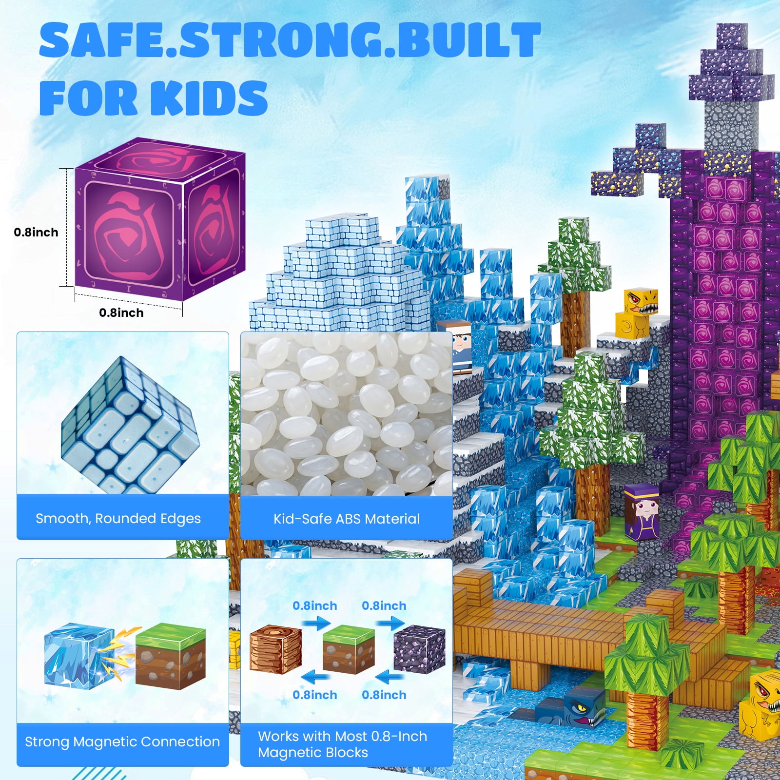 AUOSHI 200 PCS Magnetic Building Blocks STEM Educational Construction Set (Blue, 0.8 in) 8cb6h
