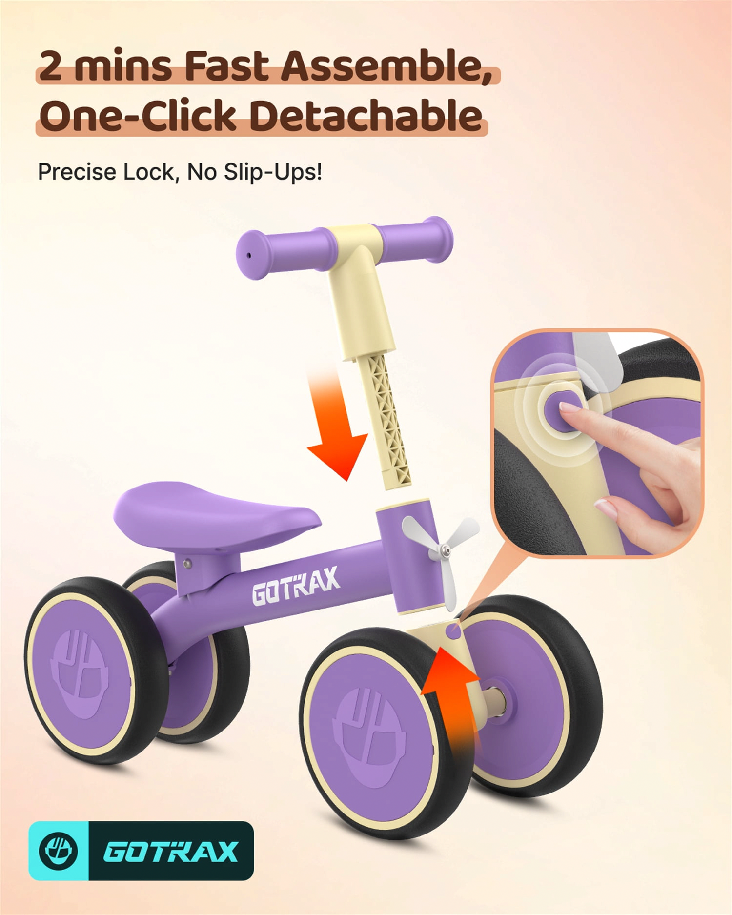 GOTRAX BA1 Baby Balance Bike 4-Wheel Ride-On Toy for Toddlers (Purple, 5.9 lb) rk5bj