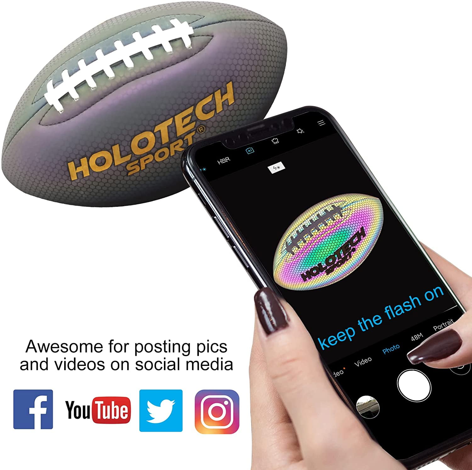 MILA CHIC Holographic Reflective Football, Glowing PU Leather Sports Ball for Outdoor Play (Size 9) morya