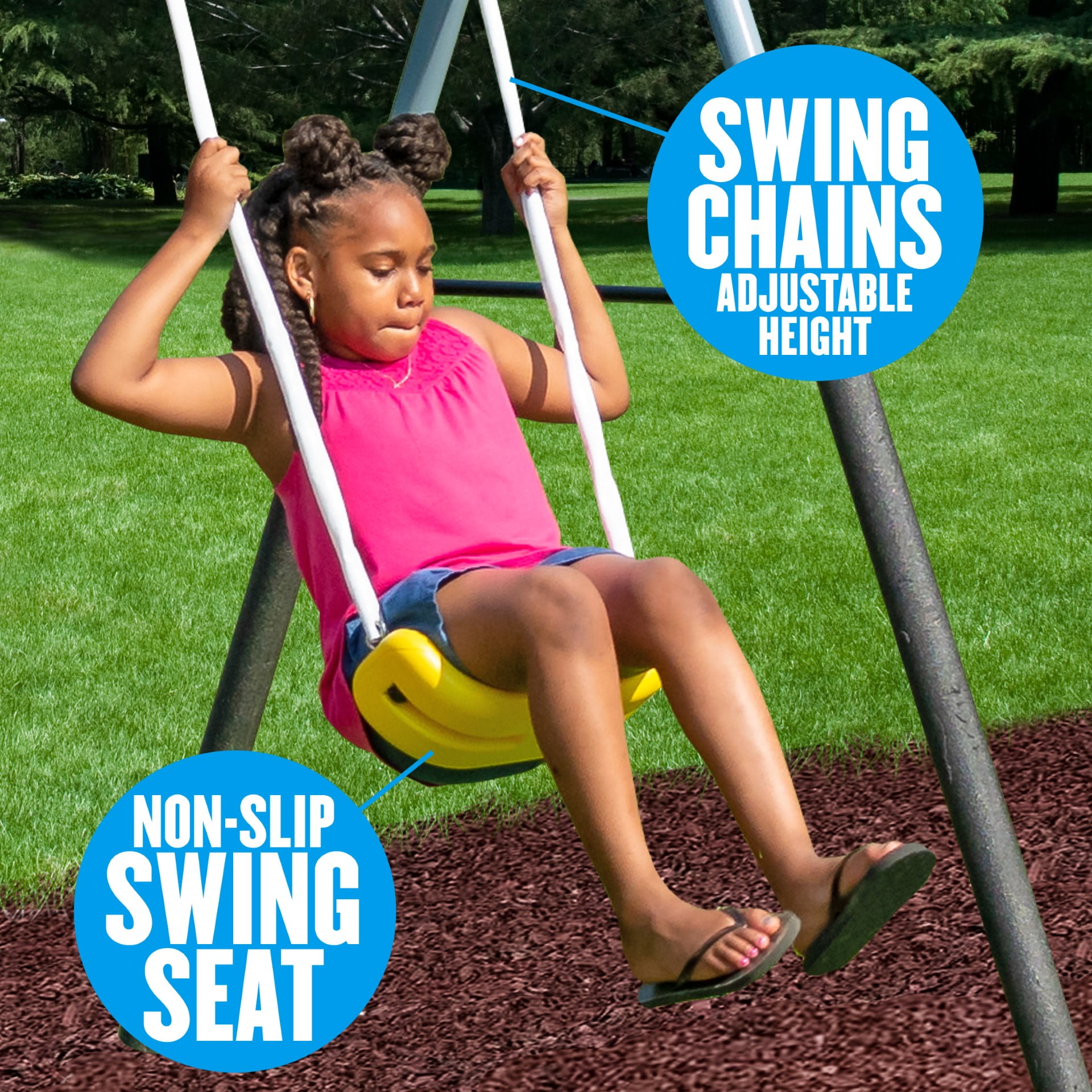 XDP Recreation Rising Sun Metal Swing Set with Slide, Seesaw, and Glider (Yellow, 10-Child Capacity) 1zow3