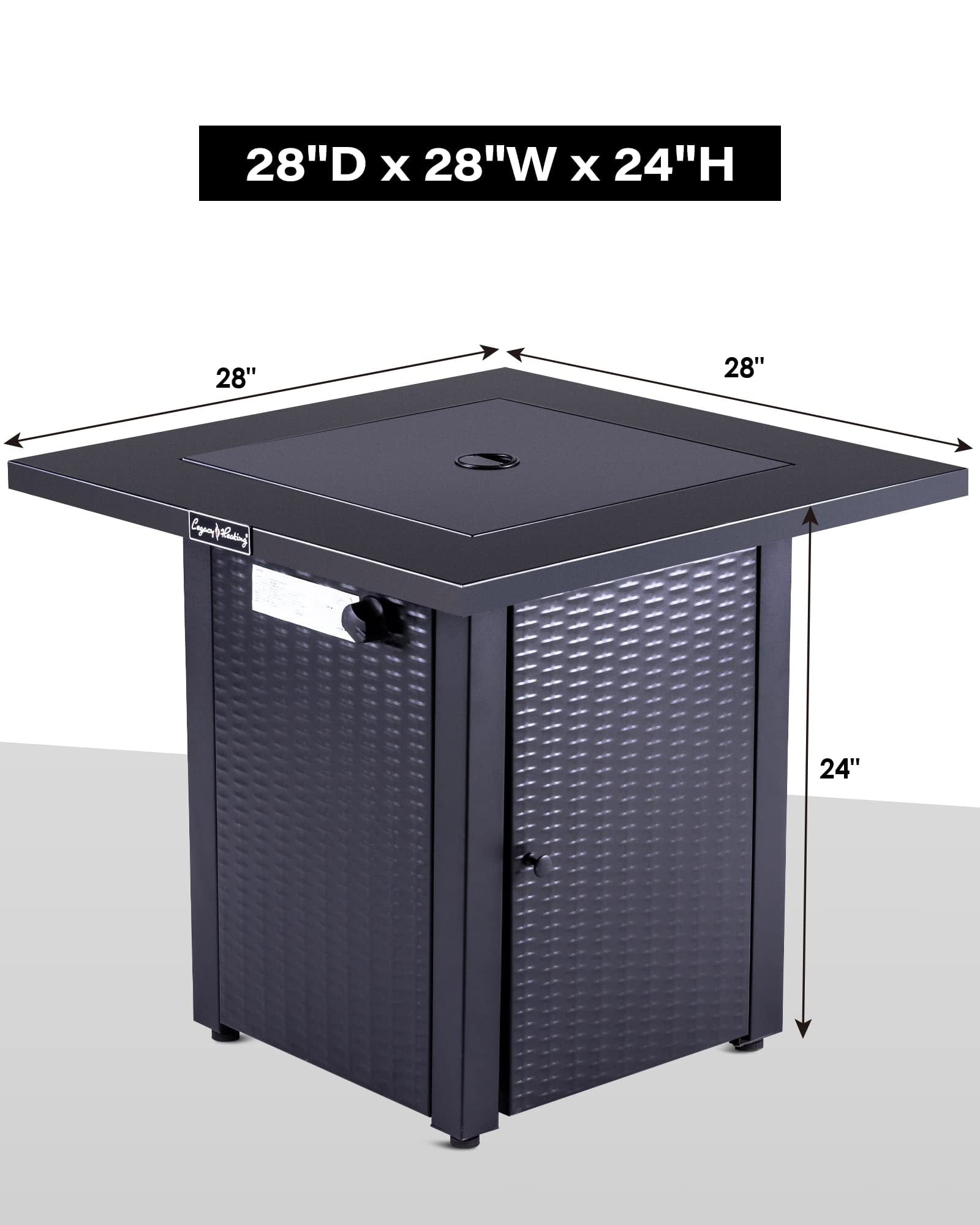 Legacy Heating 28 in Square Wicker Propane Fire Pit Table, Outdoor Patio Heater with Lava Rocks (Brown, 28 in x 28 in x 24 in) nqukh