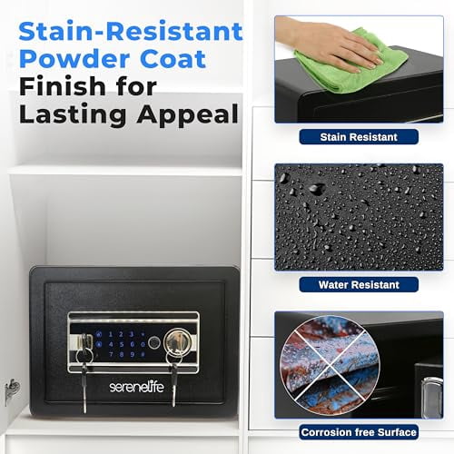 SereneLife Electronic Fingerprint Home Safe Box (Steel, 13.77 x 9.84 x 9.84 in) mhhqk