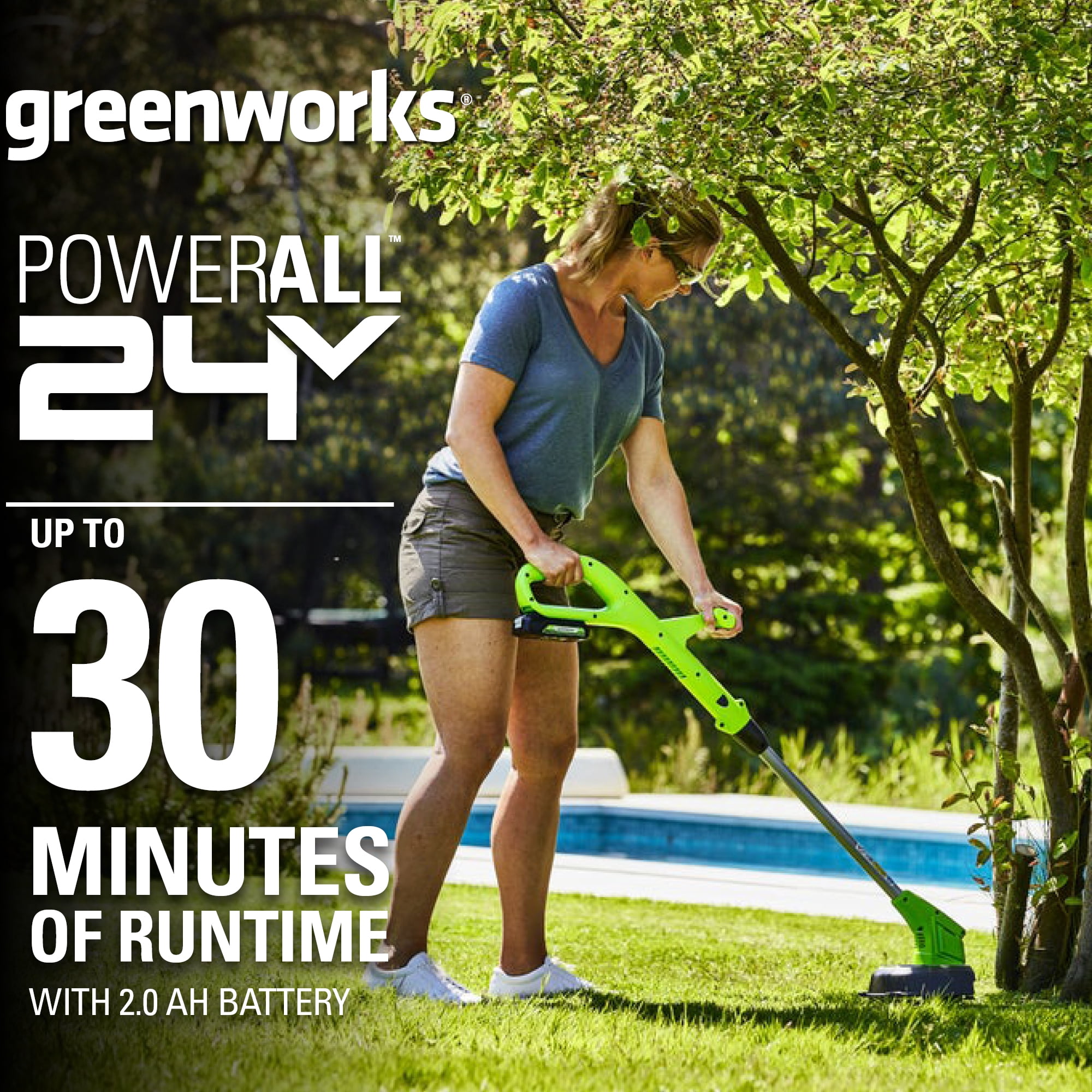 Greenworks 24V Cordless String Trimmer and Edger with 2.0 Ah Battery and Charger (10 in) wmxmq