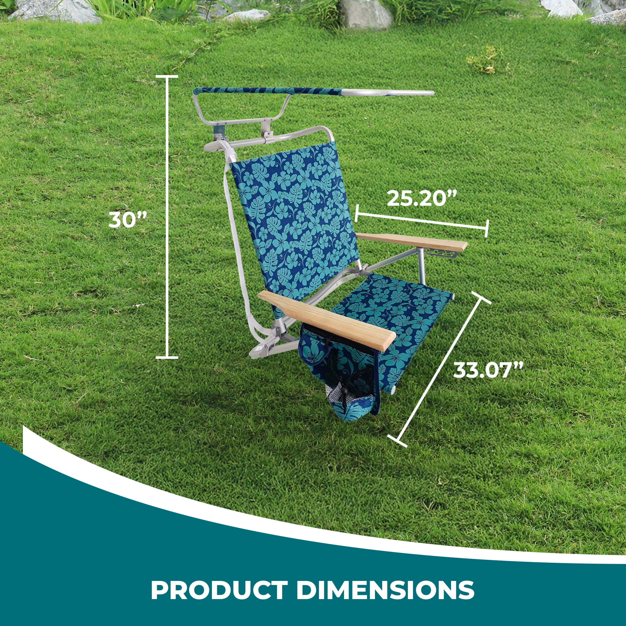 Bliss Hammocks Folding Beach Chair with Canopy and Cup Holder (Blue Flower, 275 lb Capacity) 7wkp9