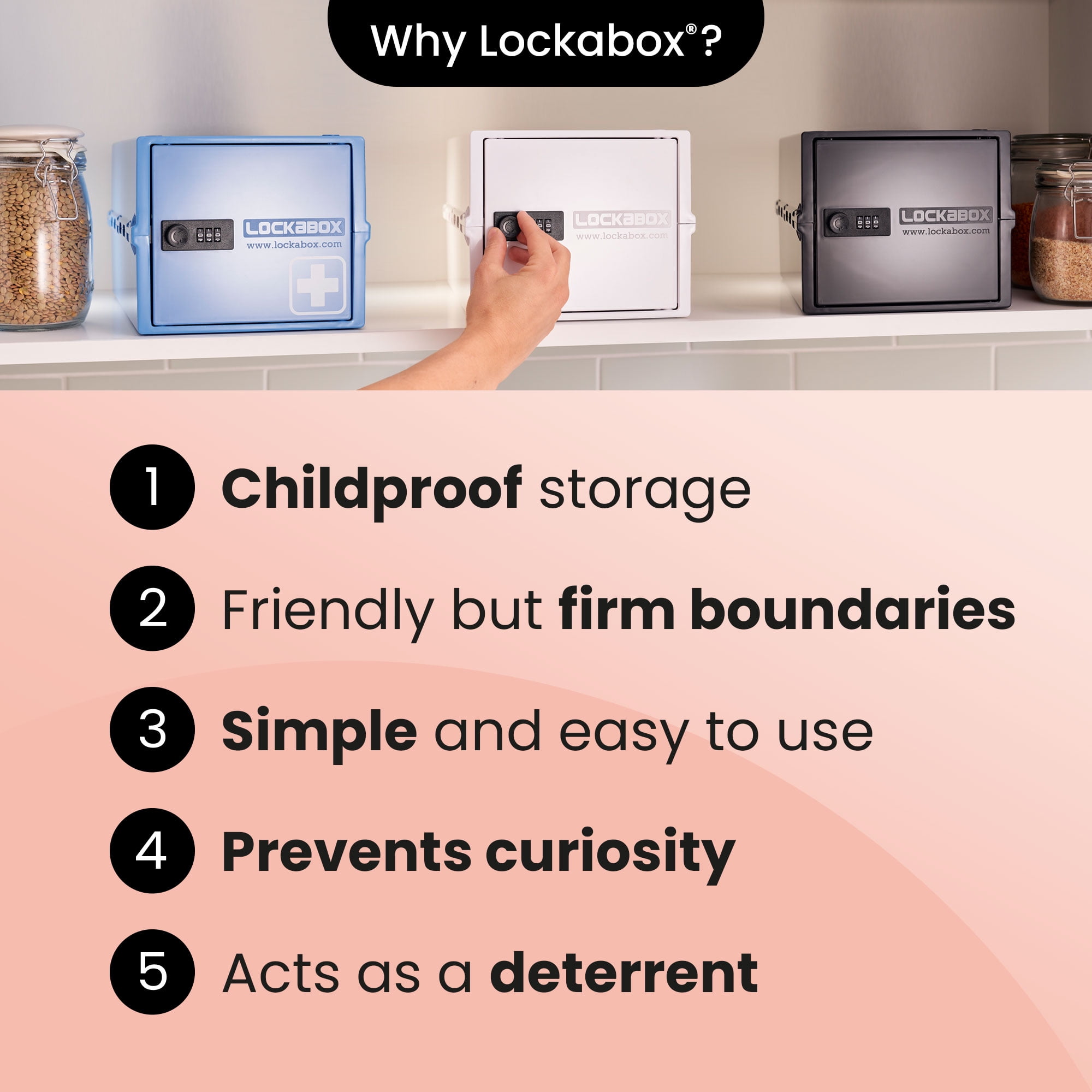 Lockabox One Lockable Storage Box, Secure Combination Safe for Food and Medicine (Opal White, 10.5 qt) enax8