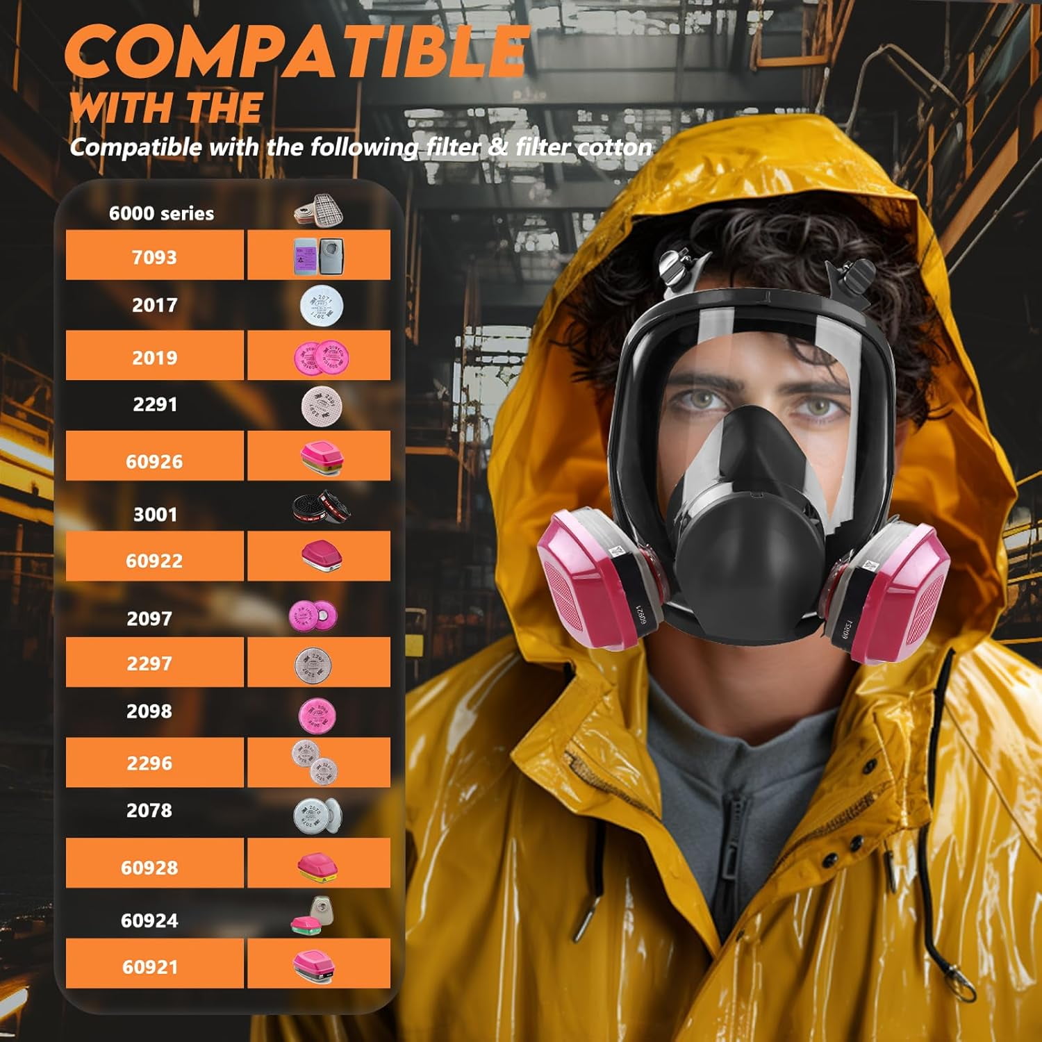 WAKYFLX Full Face Respirator Mask with Filters, Reusable Safety Gas Mask for Painting, Welding, and Chemical Protection (One Size) 0eqwd