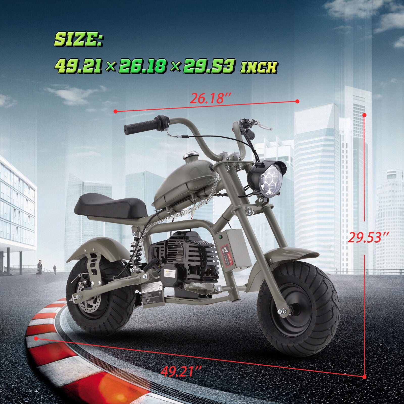 HOVER HEART DB003 49.4 cc 2-Stroke Gas Powered Mini Chopper Motorcycle (Black Gray Sand, 50.71 lb) kj0ms