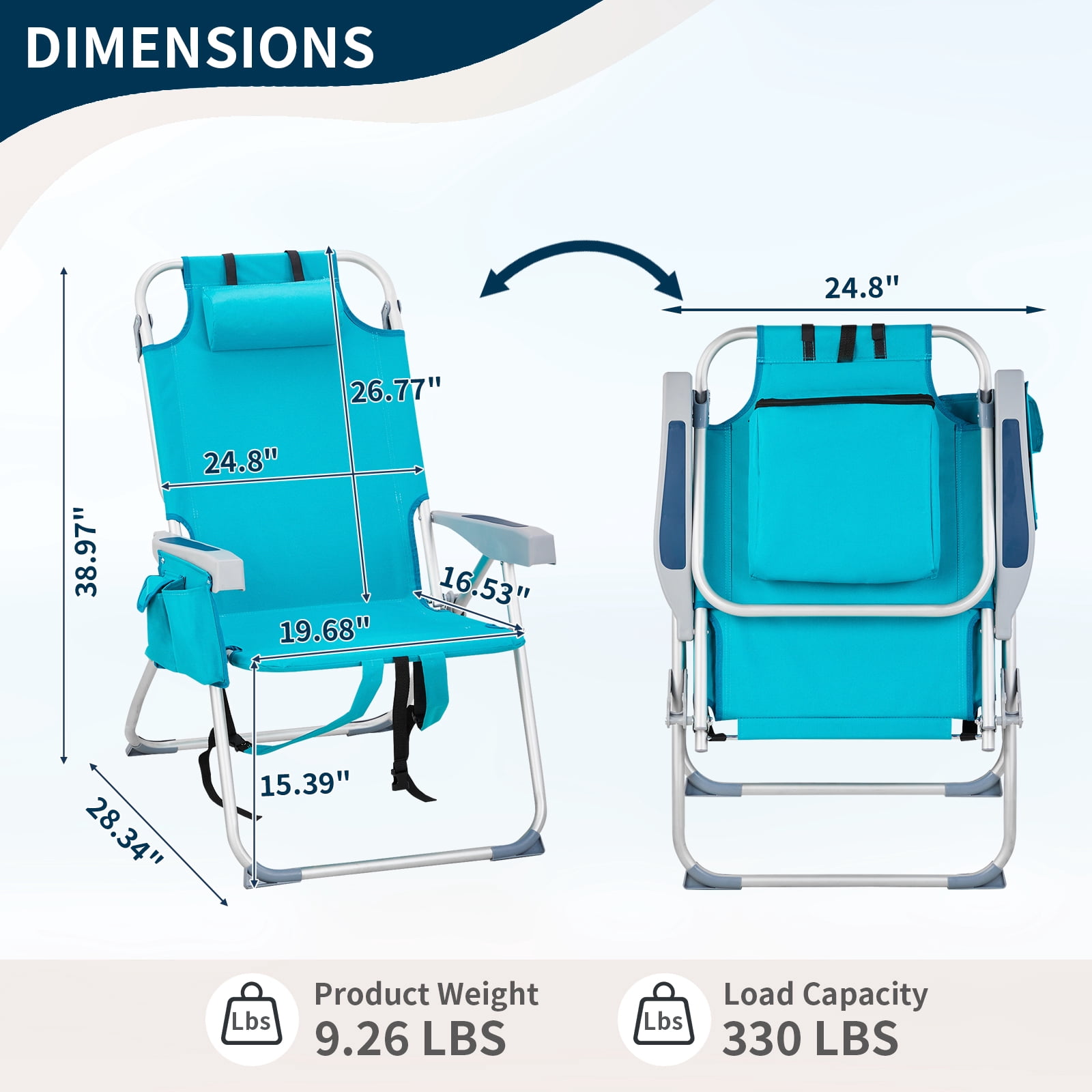 Ktaxon 5-Position Folding Beach Chair with Cooler Pouch and Storage Backpack (Mint Green, Tall) o0u0i