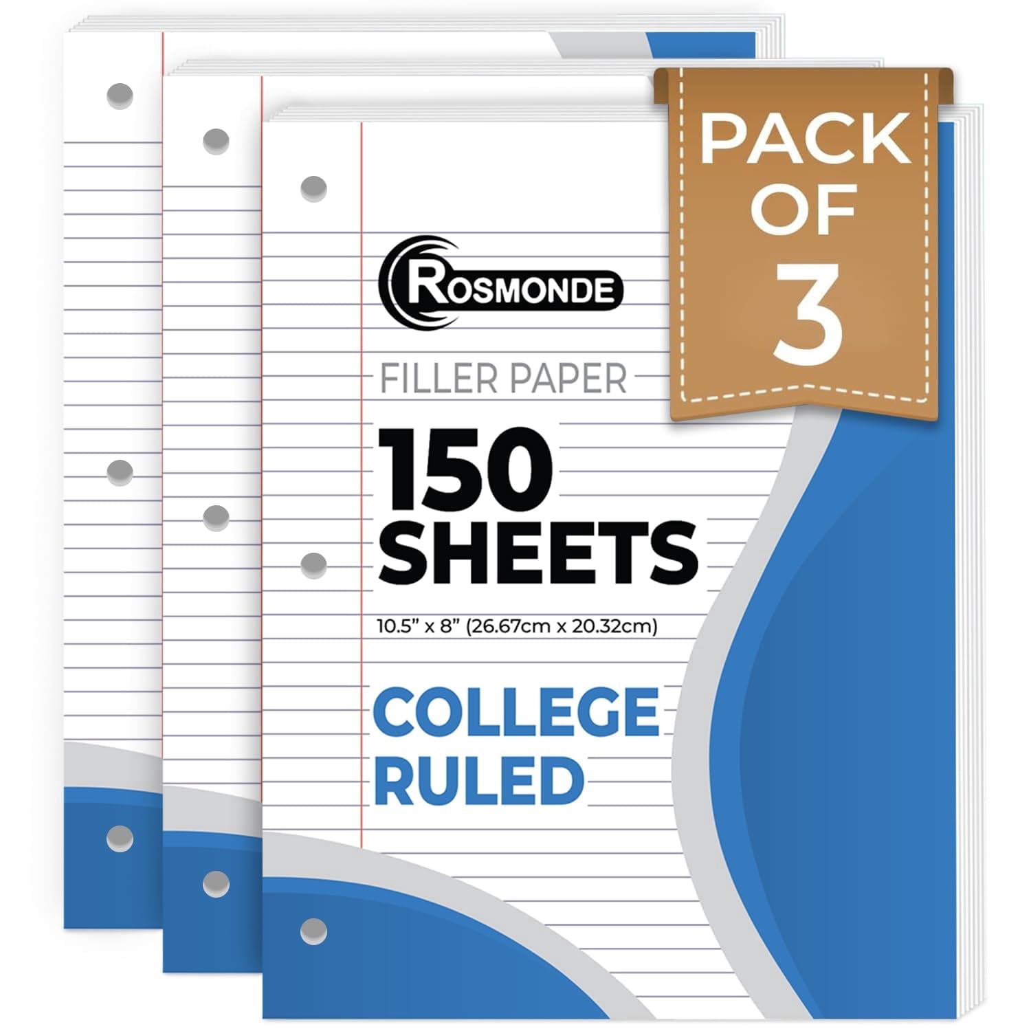 Rosmonde College Ruled Loose Leaf Filler Paper (White, 450 Sheets, 8 in x 10.5 in) idyce