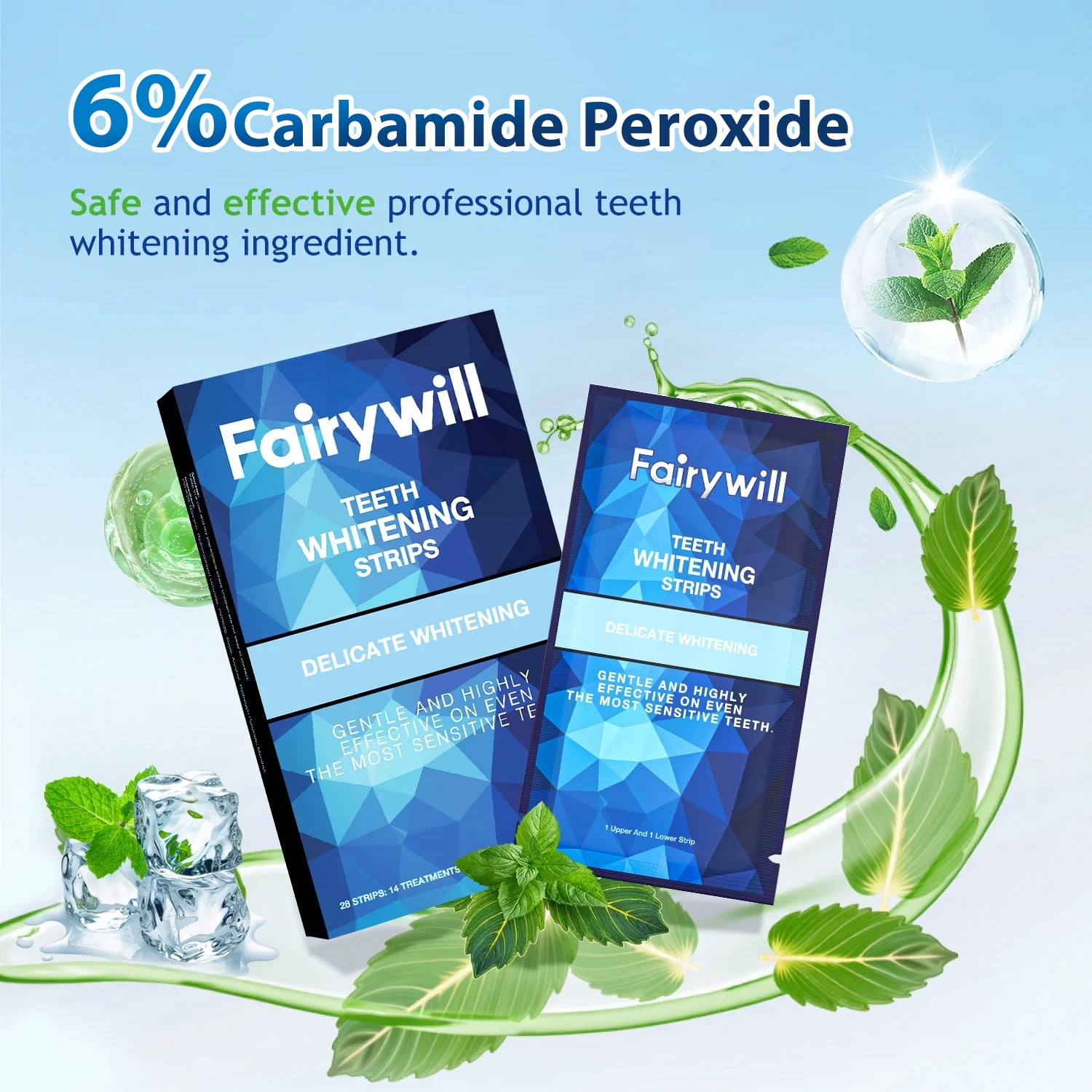 Fairywill LED Teeth Whitening Strips Kit with Blue Light Accelerator (White, 28 Strips) 95cho