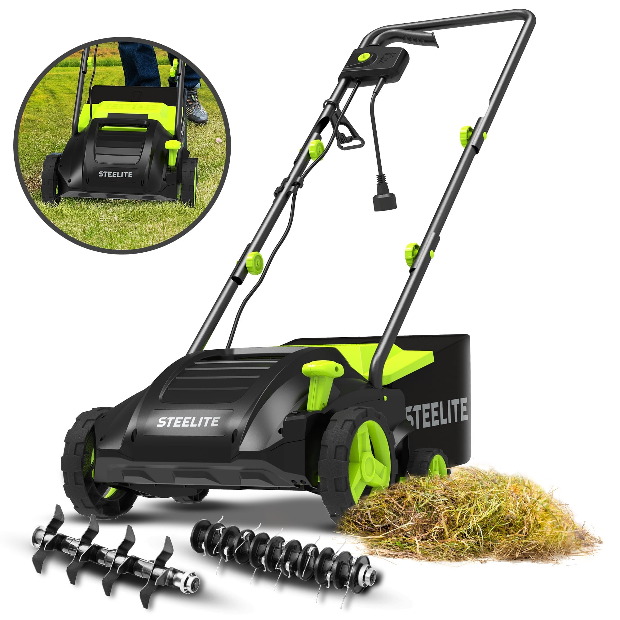 Steelite 2-in-1 Electric Dethatcher and Scarifier, 12-Amp Corded Lawn Aerator with 8-Gallon Collection Bag (13 in) xhauv