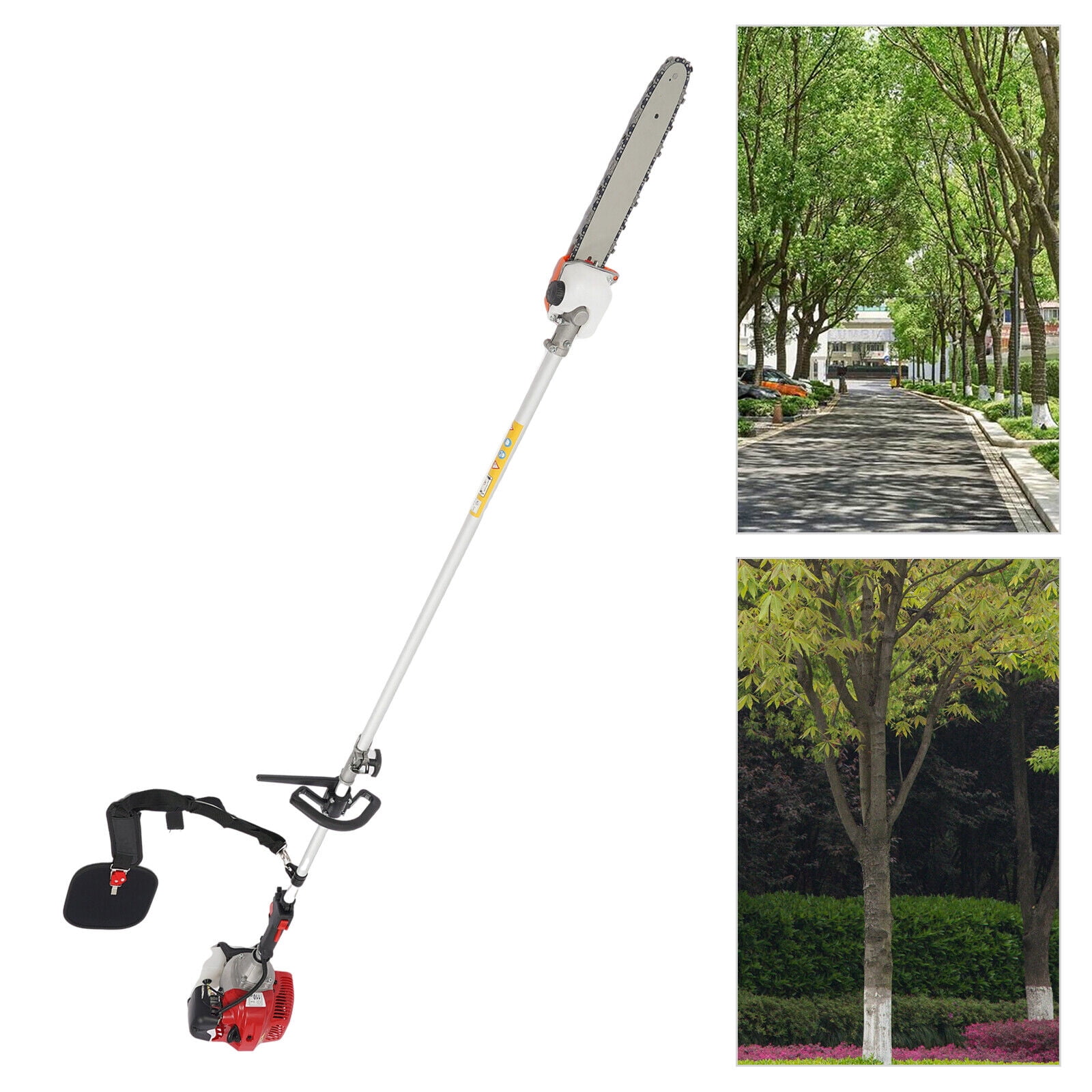 ToppiJoy Gas Pole Chainsaw 43CC 2-Cycle Tree Trimmer with 11 in Cutting Bar (Red, 16 ft Reach) vkd1x