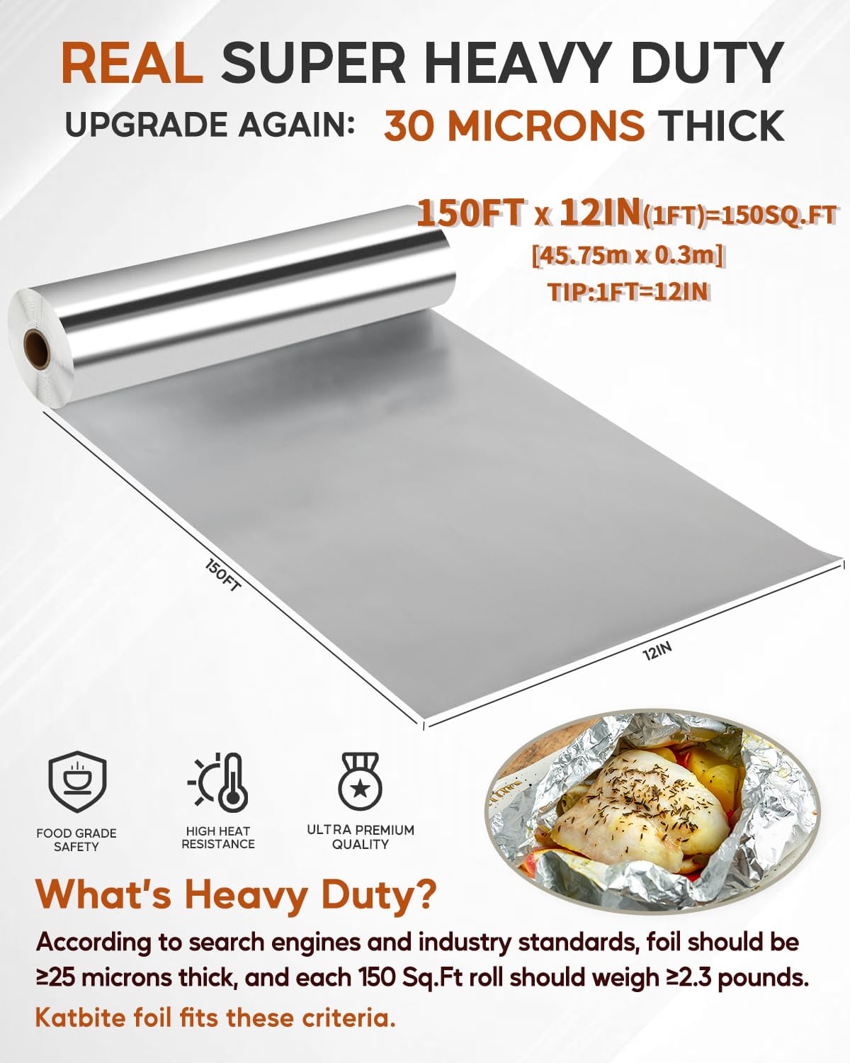 Katbite Heavy Duty Aluminum Foil Roll with Serrated Cutter (Silver, 12 in x 150 ft) nhilc