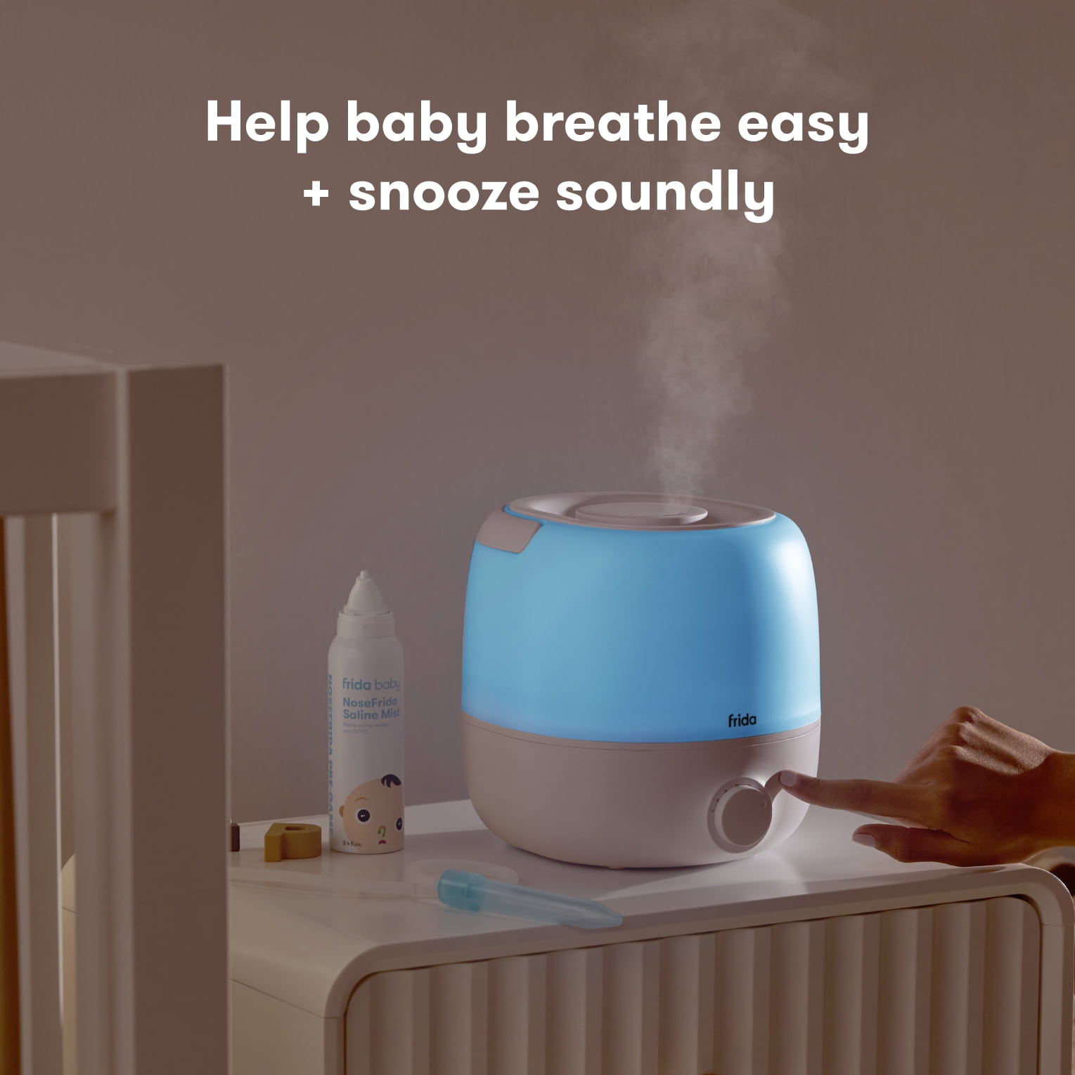 Frida Baby 3-in-1 Ultrasonic Cool Mist Humidifier, Essential Oil Diffuser, and Nightlight (White, 0.66 gal) oe8nm
