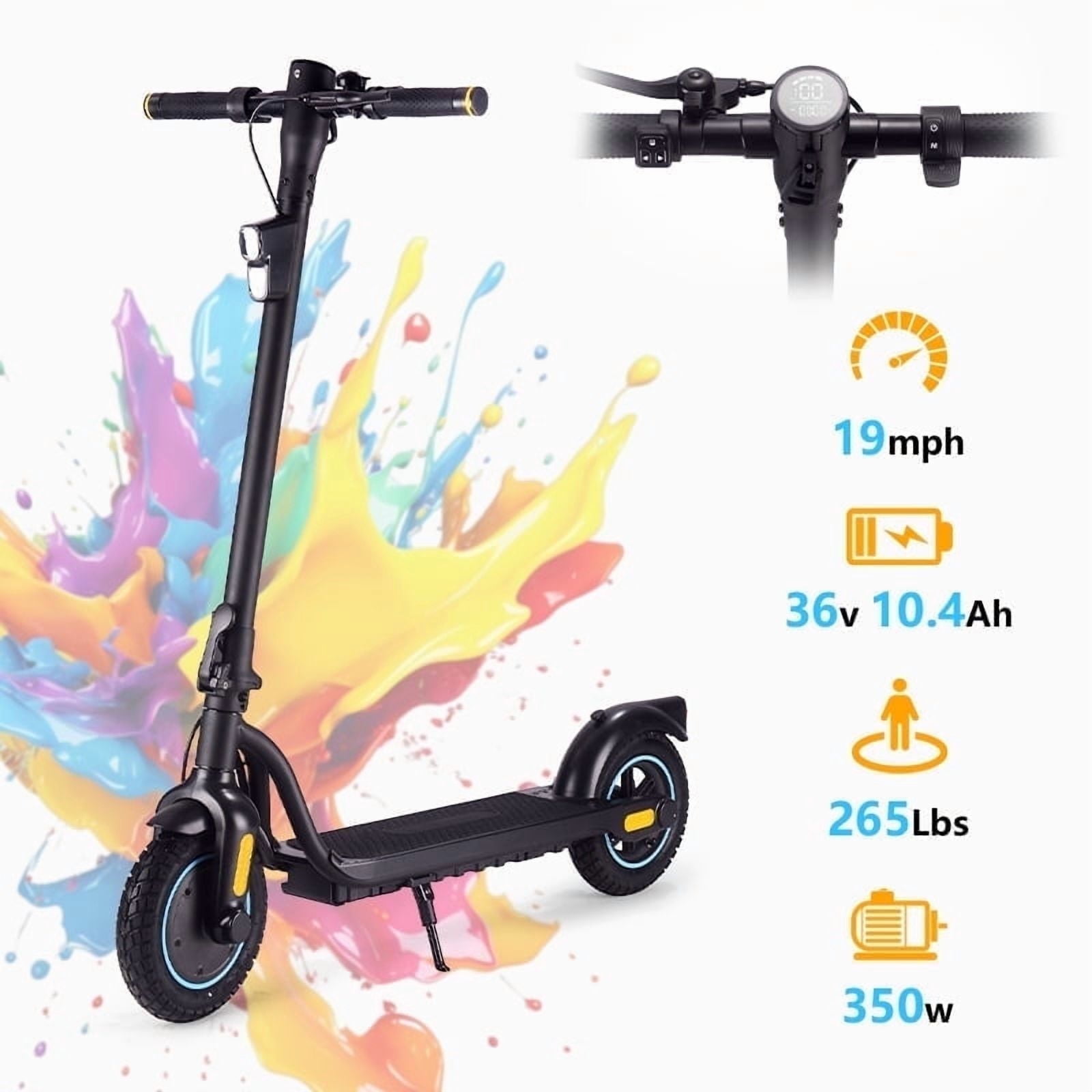 TOXOZERS Electric Scooter with 10-inch Tires, 350W Motor, 19 MPH Max Speed, App Connectivity (Black, 19 Miles Range) knhu2
