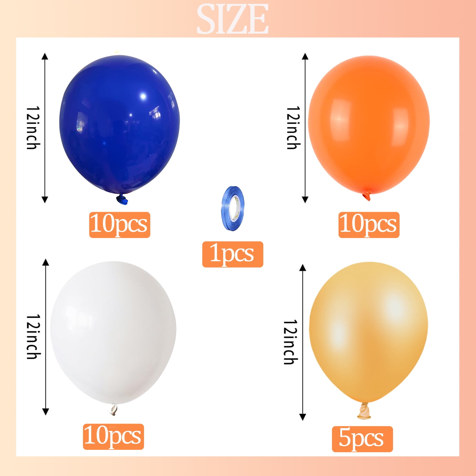Qiameng Party Balloon Arch Kit, Navy Blue Orange White and Metallic Gold Latex Balloons for Birthday Wedding Graduation (35 Pieces, 12 in) ftvag