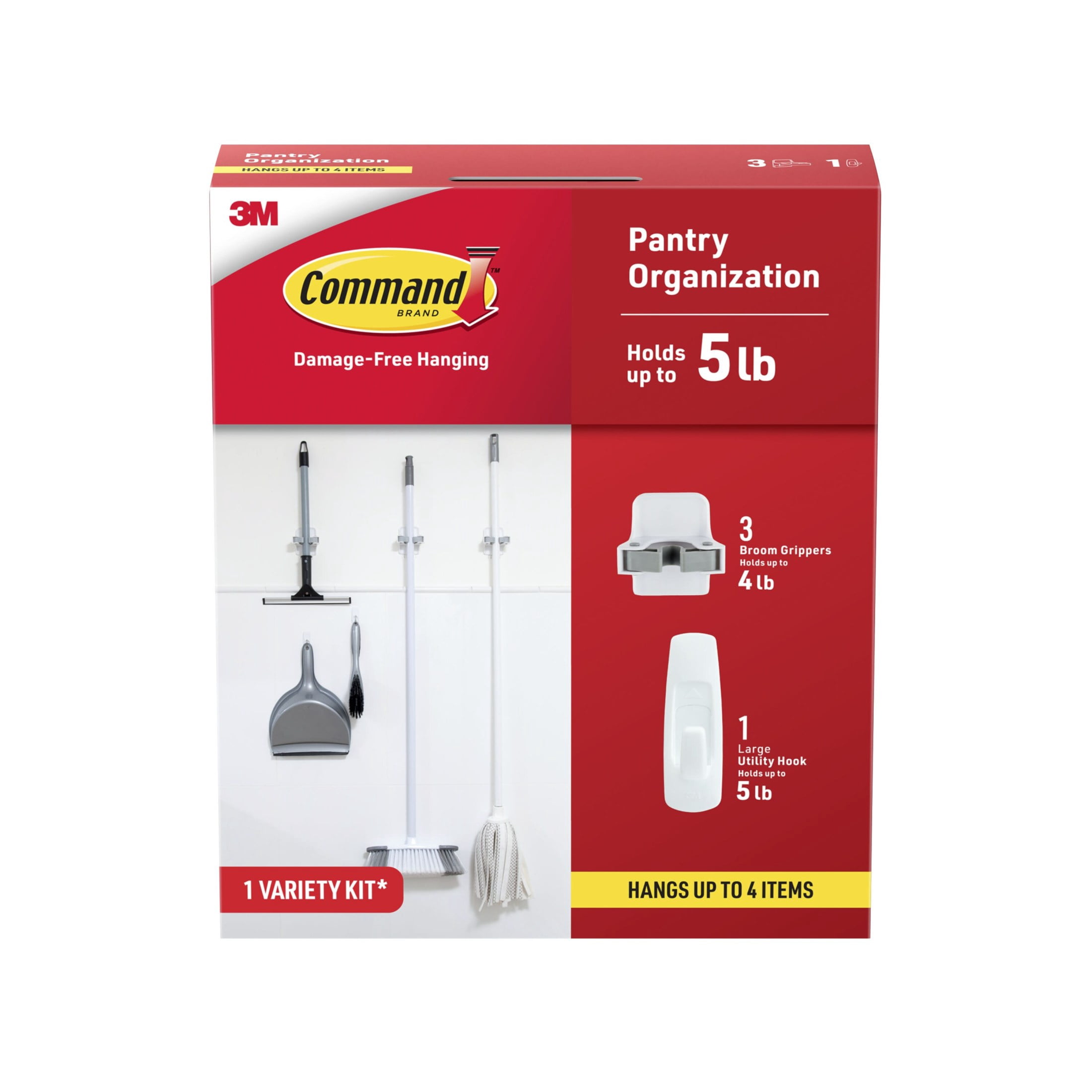 Command Pantry Organization Kit, Damage-Free Adhesive Wall Hooks and Broom Grippers (White, 5 lb Capacity, 4-Piece Set) g84qw