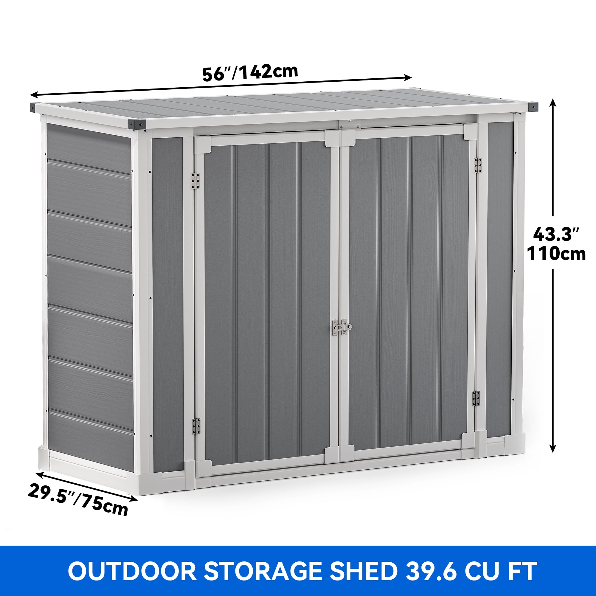 Uforic Outdoor Storage Shed, Weatherproof Resin Garden Cabinet with Hydraulic Struts and Triple Security Locks (Grey, 56 in x 30 in x 43 in) zyjzs