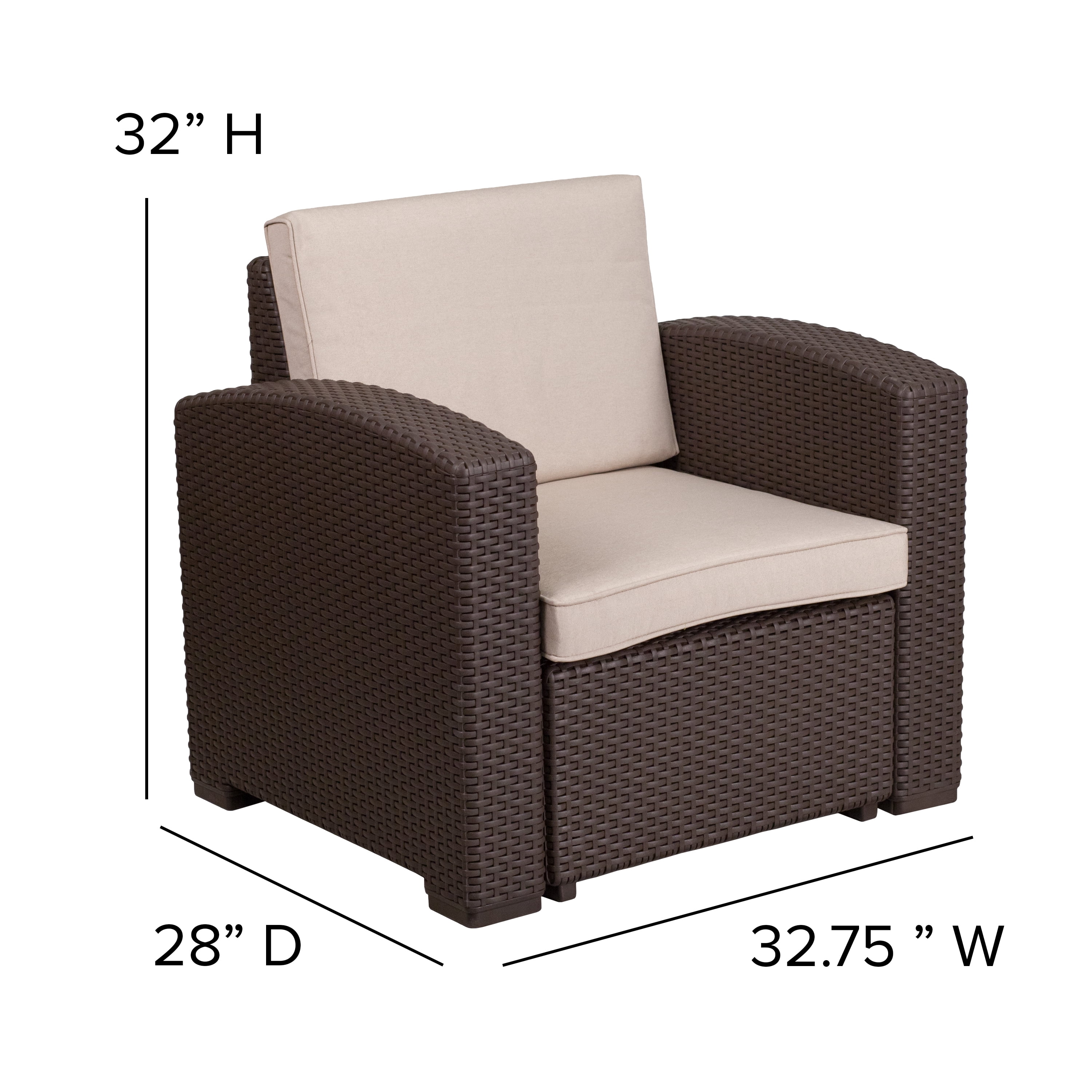 Flash Furniture Seneca 4 Piece Outdoor Faux Rattan Patio Conversation Set (Chocolate Brown, 4-Piece Set) q1jju