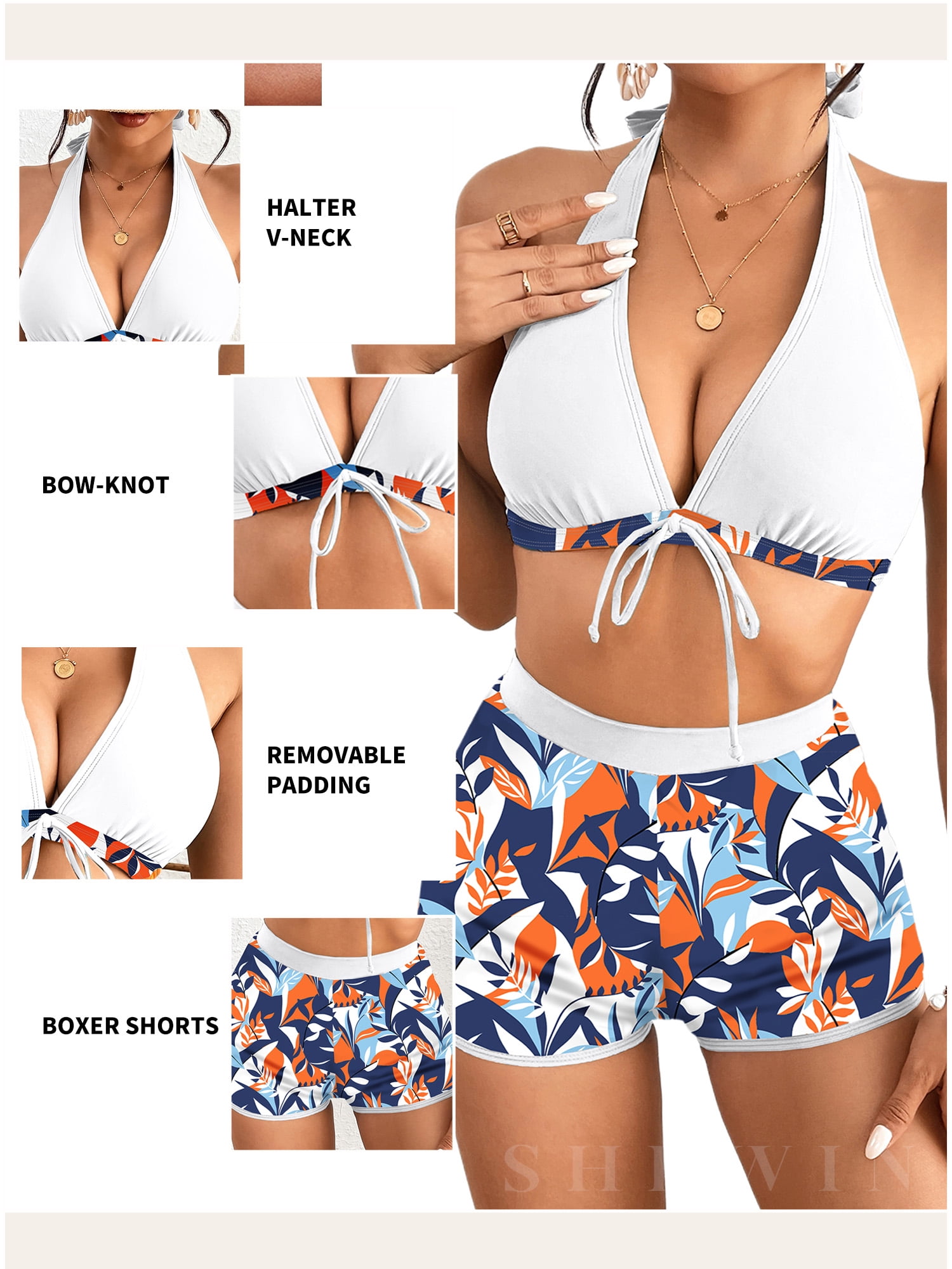 SHEWIN Womens Two Piece Bikini Set High Waist Swimsuit Beachwear (White, L) idgmr