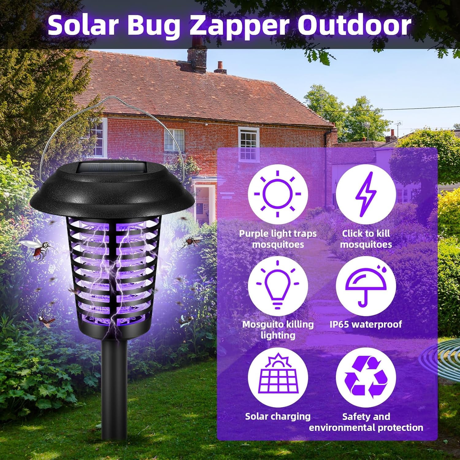 Jinyi Solar Bug Zapper Outdoor Mosquito Killer Lamp (2-Pack, White/Purple Light) gq762