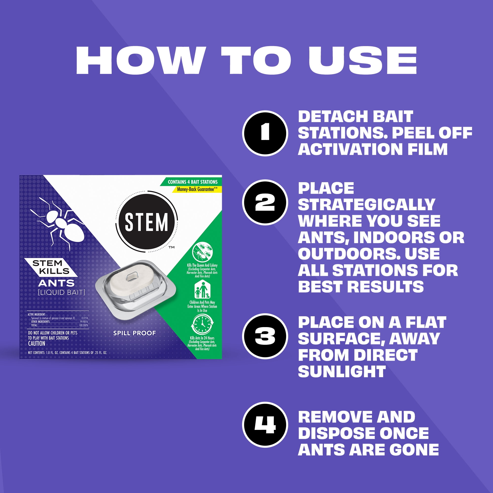 Stem Liquid Ant Killer Bait Stations (Spill-Proof, 4 Count) 61o4f
