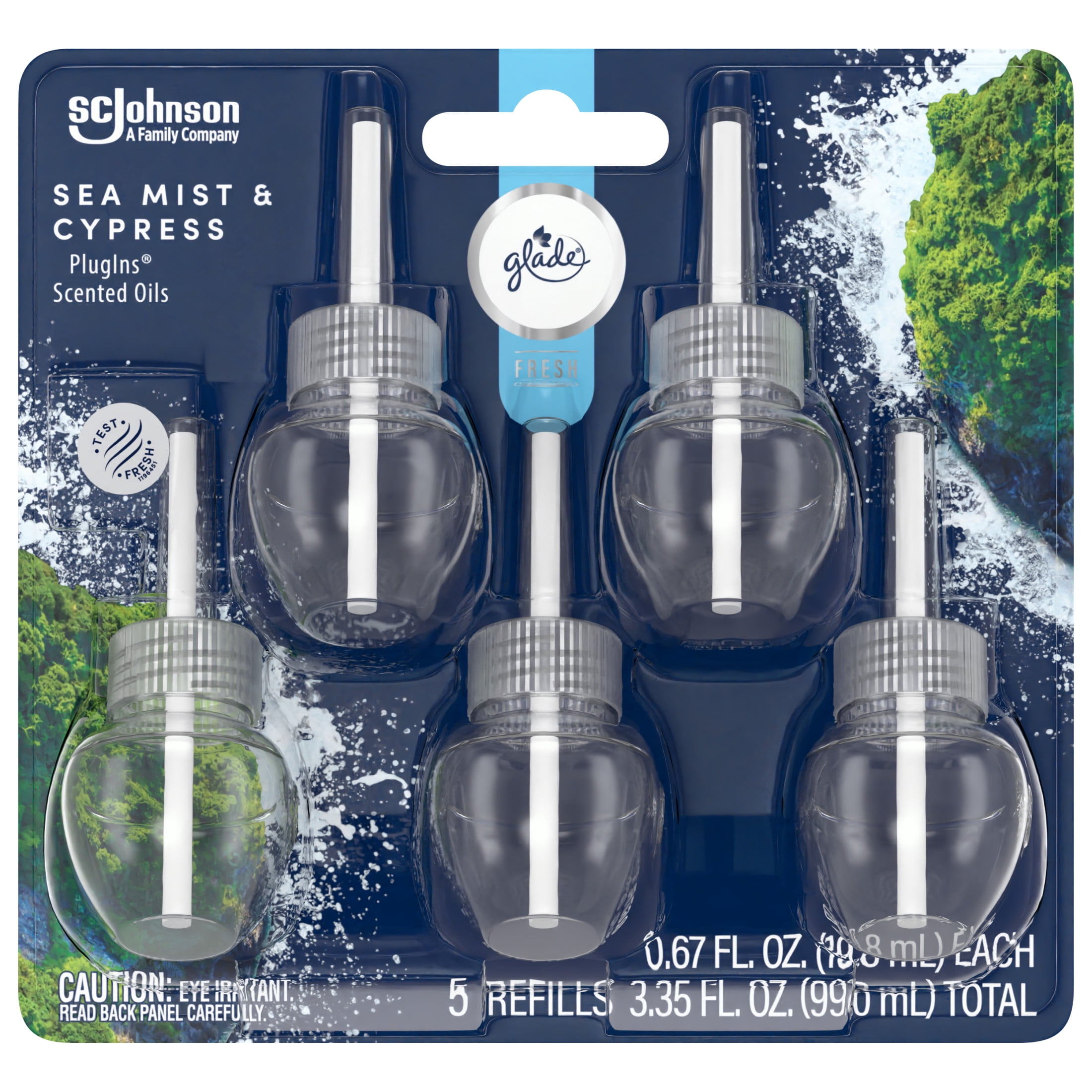 Glade PlugIns Scented Oil Air Freshener Refills, Sea Mist & Cypress, Long-Lasting Fragrance (5 Pack, 0.67 fl oz Each) mzgiy