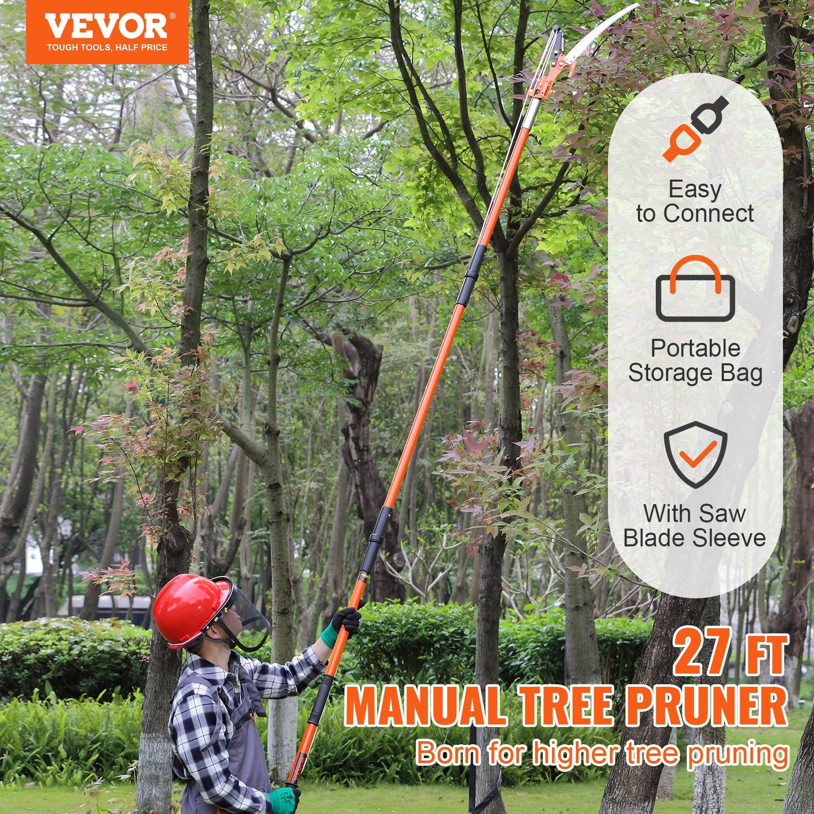 BALLFU Manual Pole Saw Extendable Tree Pruner with Sharp Steel Blade and Fiberglass Handles (7.3 to 27 ft) sitbo