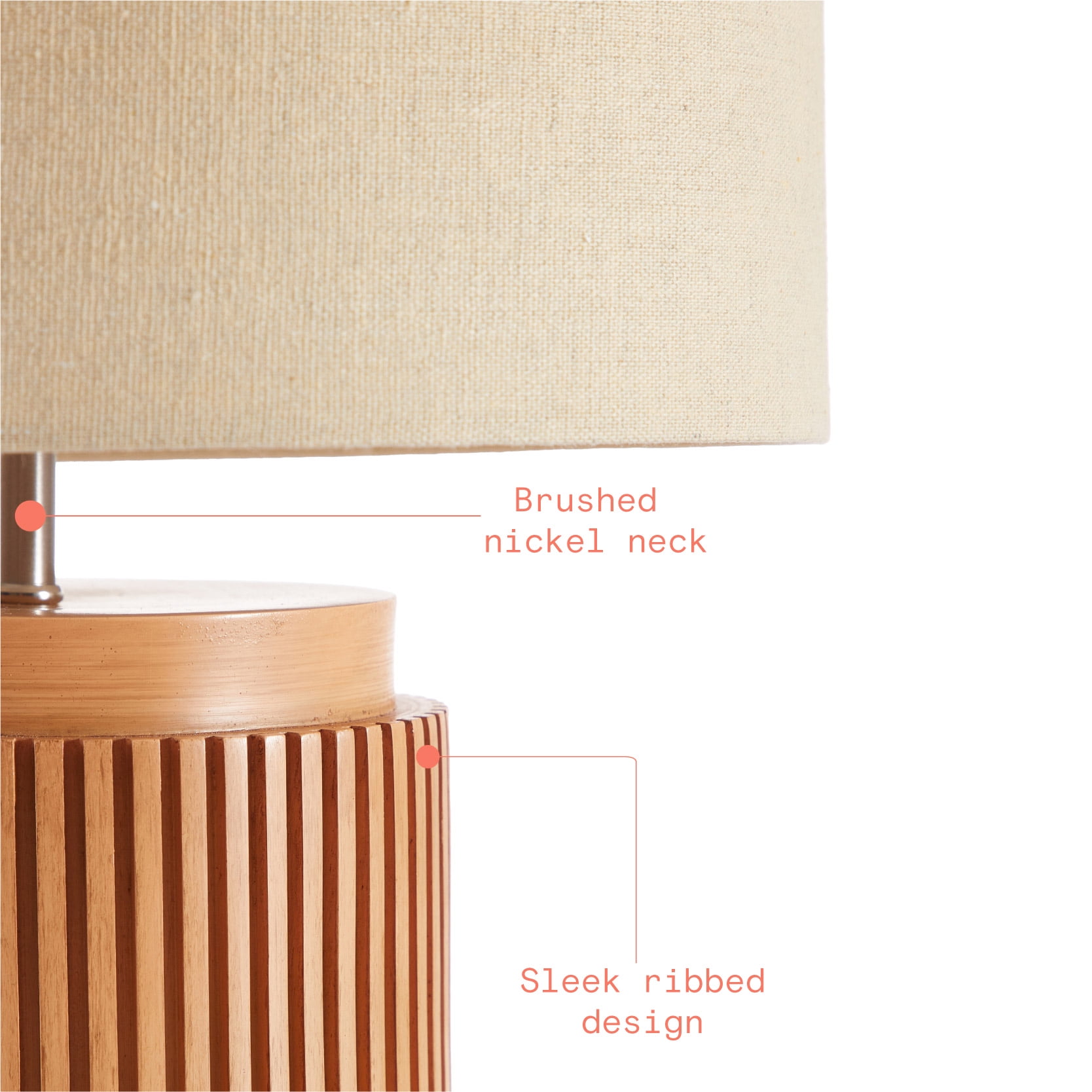 Beautiful by Drew Barrymore Faux Ribbed Wood Table Lamp (Brown, 10.25 in x 10.25 in x 14 in) 70bni