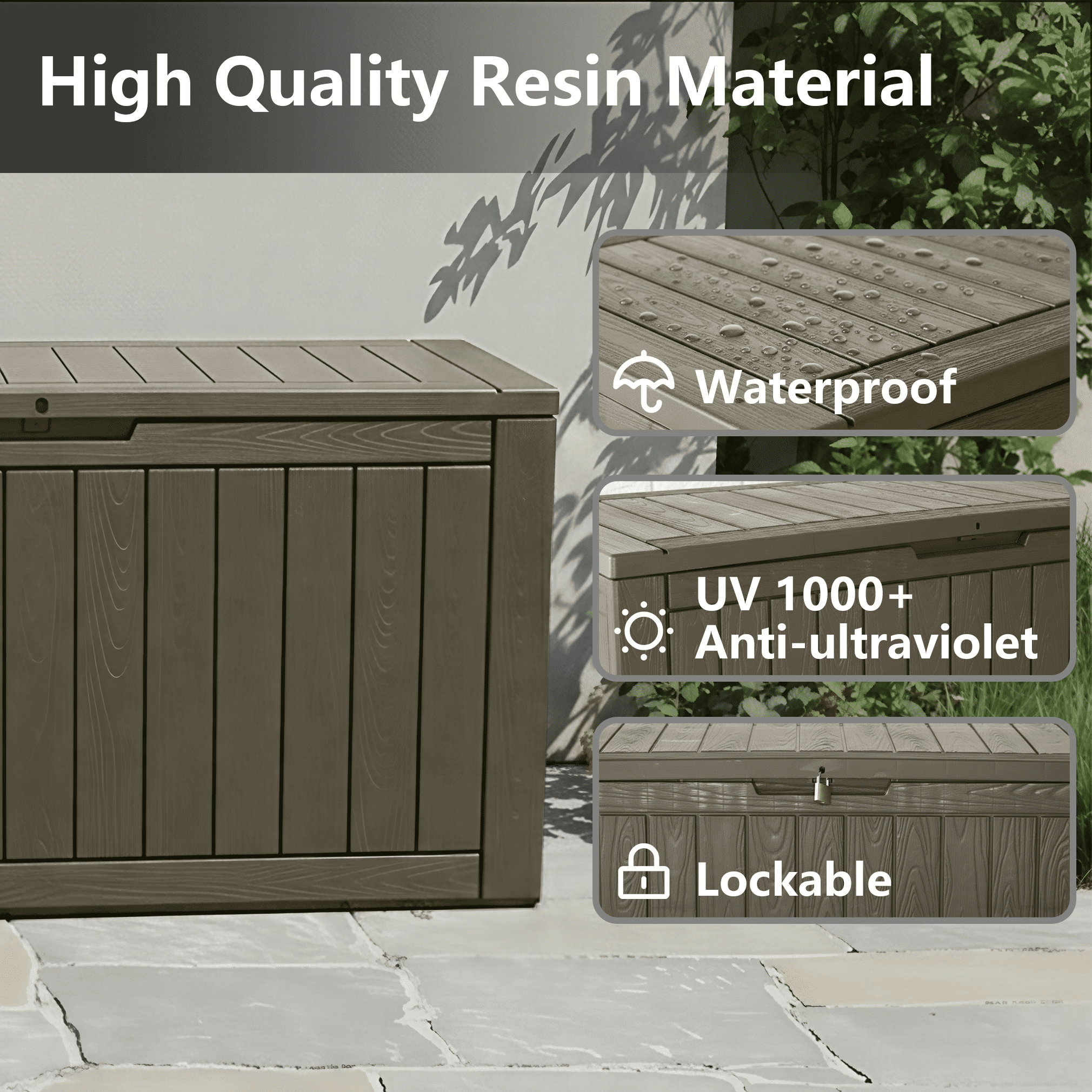 Bifanuo 100 Gallon Resin Deck Box, Waterproof Outdoor Storage Container for Patio Furniture Cushions (Grey, 47 in x 21 in x 24 in) shpa0